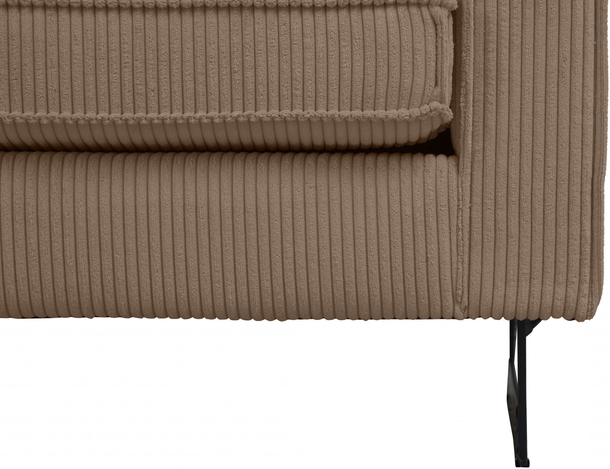 Places of Style Ecksofa »Pinto, 290 cm, Cord, Chenille, Lederoptik, Ottomane links / rechts«, mit Keder, schwarze Metallfüße, Wellenunterfederung