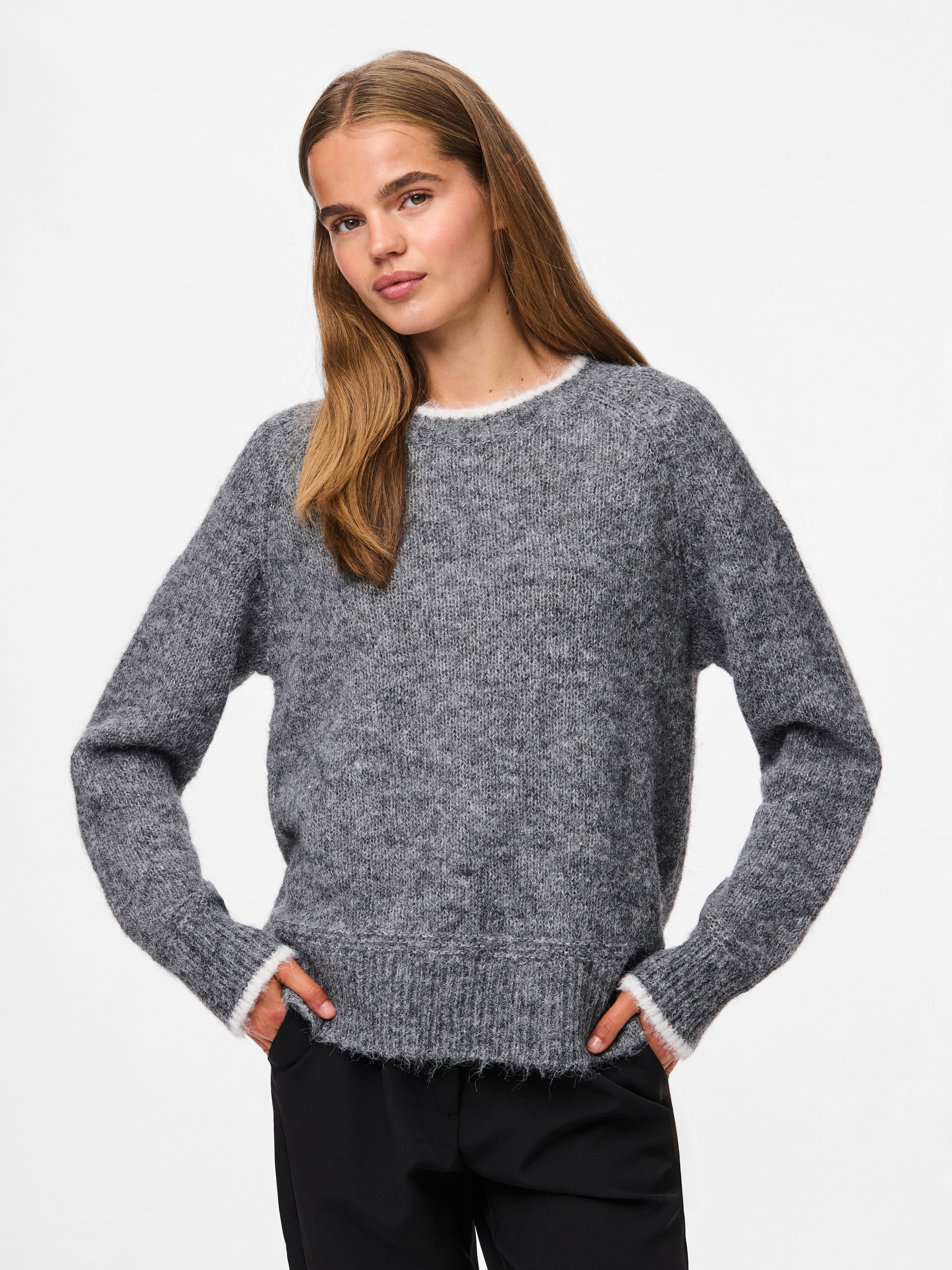 pieces Strickpullover "PCIVY LS O-NECK CONTRAST KNIT NOOS BC" günstig online kaufen