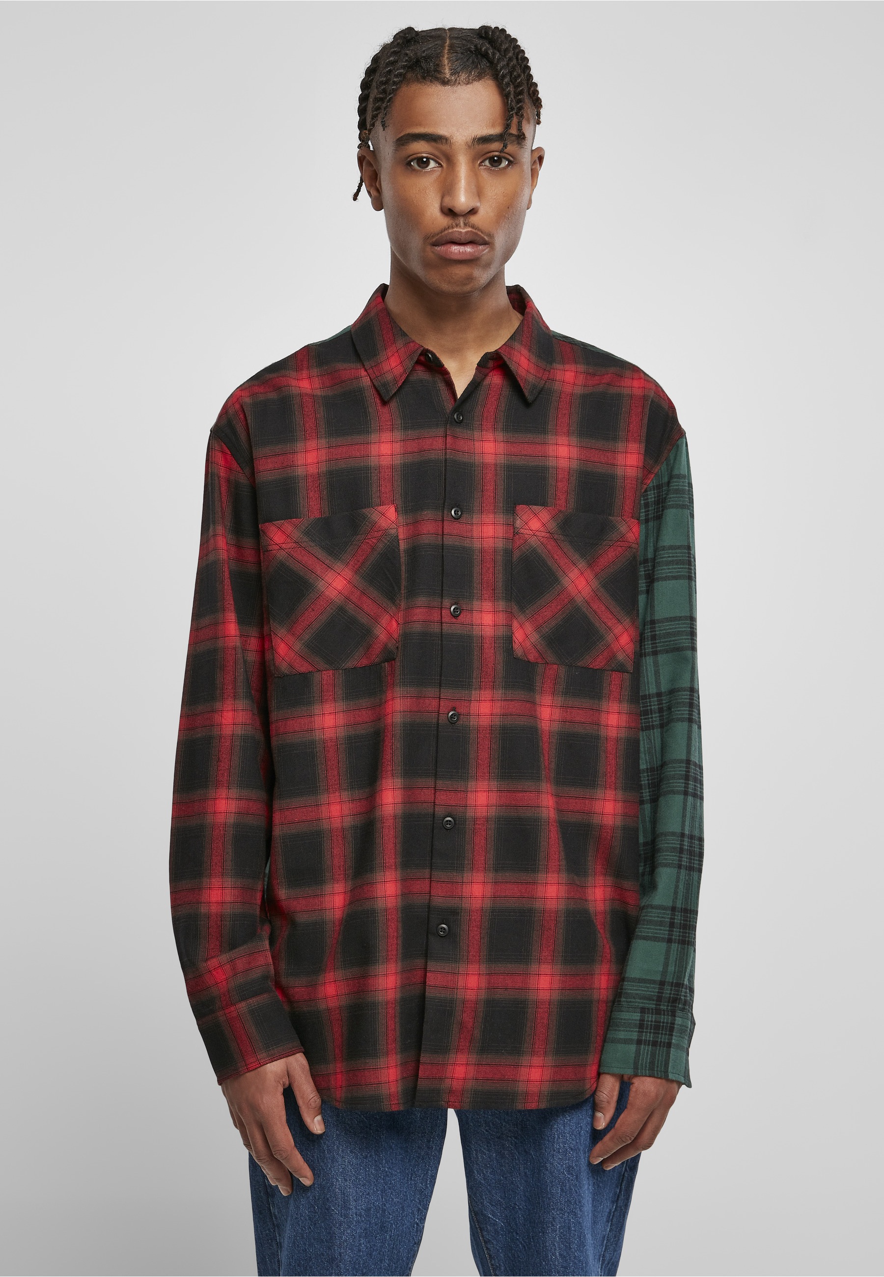 URBAN CLASSICS Langarm-Poloshirt »Urban Classics Herren Oversized Mix Check Shirt« 1 Stk.