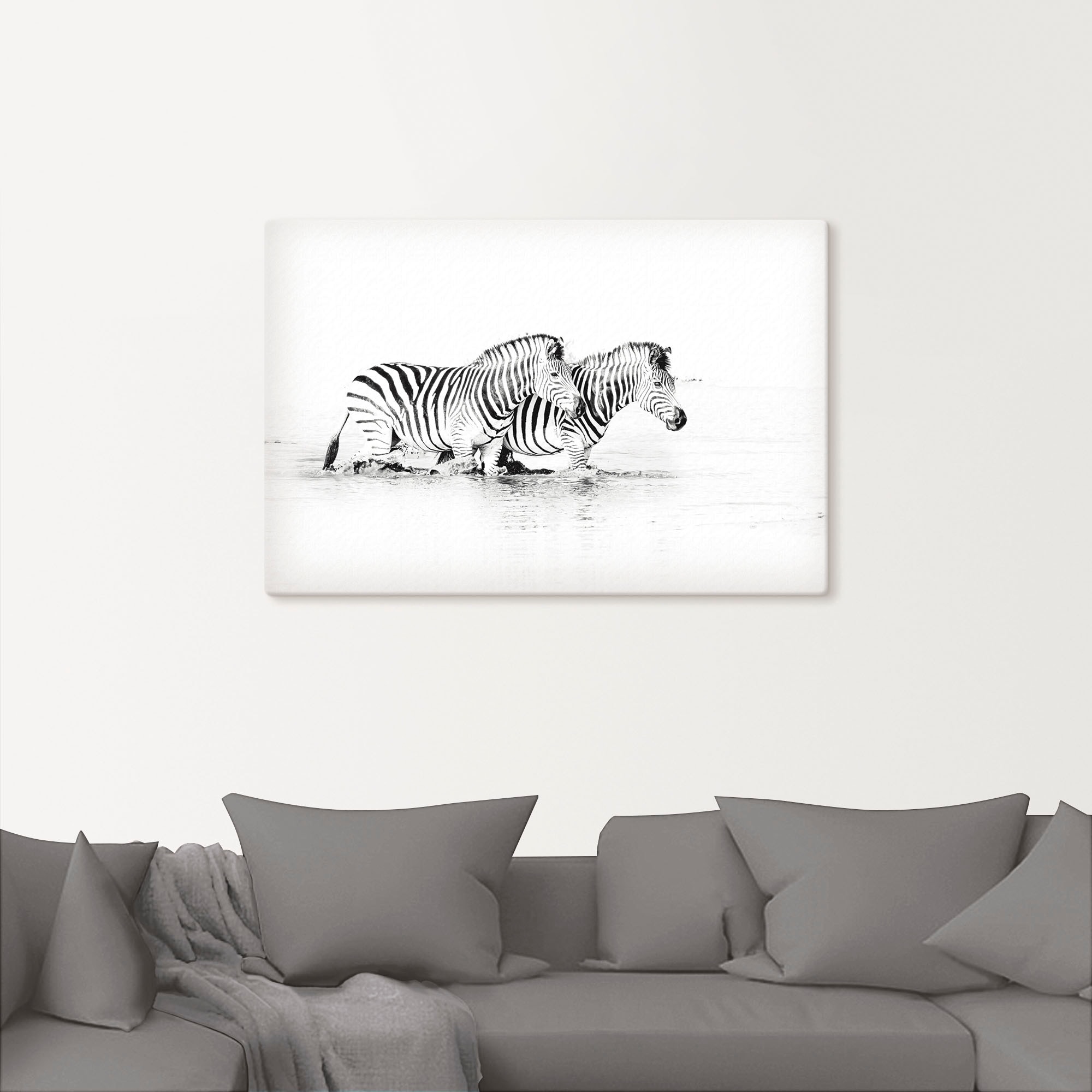 Artland Wandbild »Zebras parallel im Wasser«, Zebra Bilder, (1 St.), als Alubild, Leinwandbild, Wandaufkleber oder Poster in versch. Größen