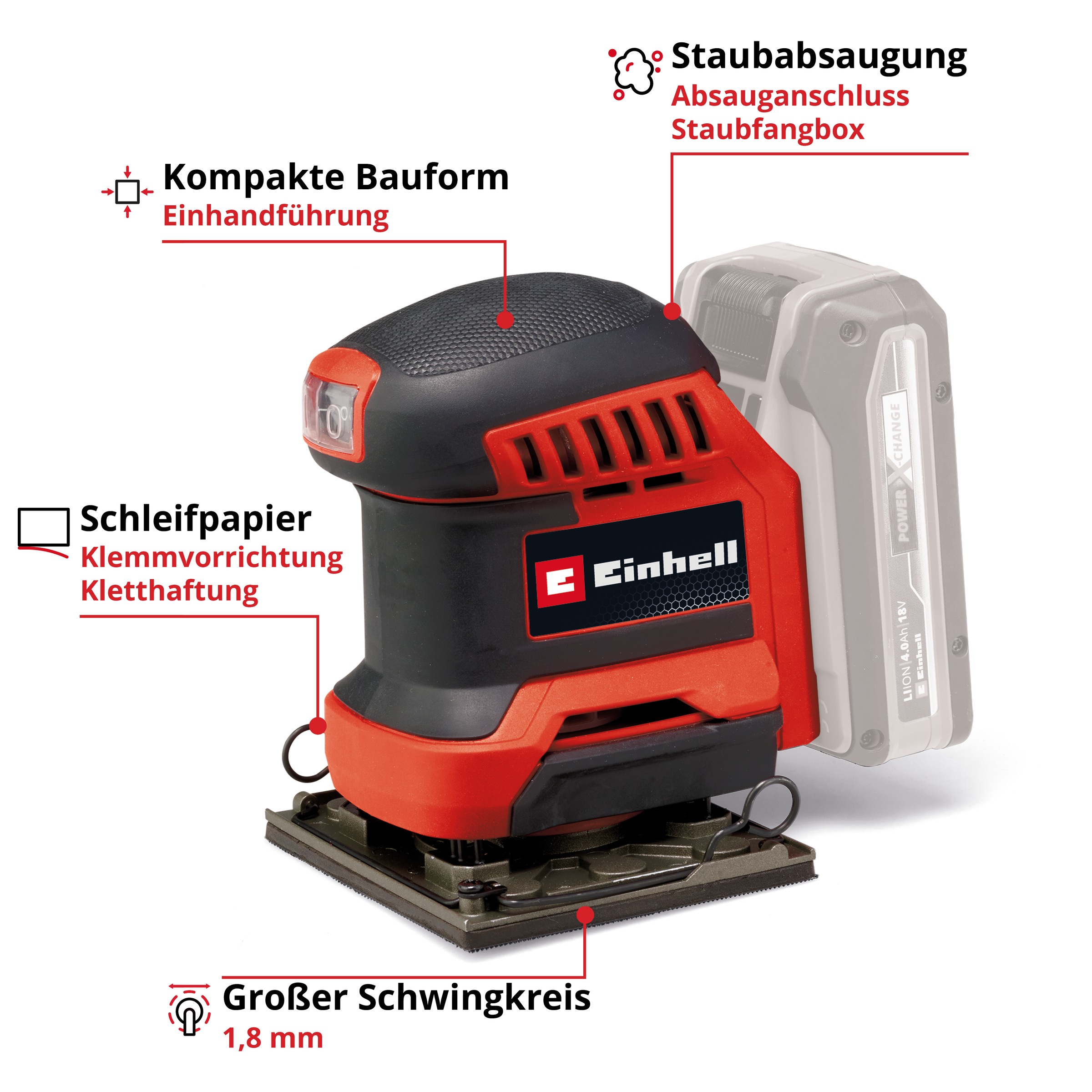 Einhell Akku-Schwingschleifer »Faustschleifer TE-OS 18/113 Li - Solo«, ohne Akku und Ladegerät