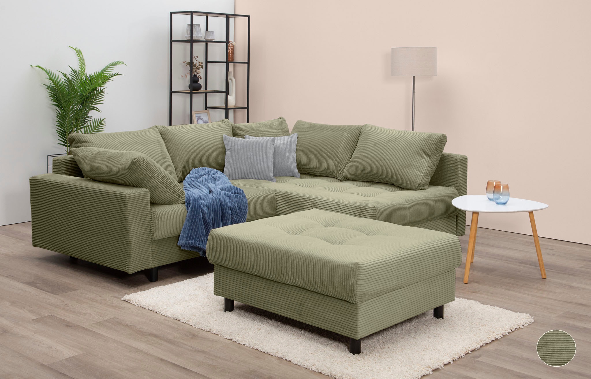 COLLECTION AB Ecksofa "Toni L-Form, B: 215 cm, XXL-Liegefläche 178x190 cm mit Hocker" Set: Sofa & Hocker, 2 Zierkissen, Federkern, frei stellbar