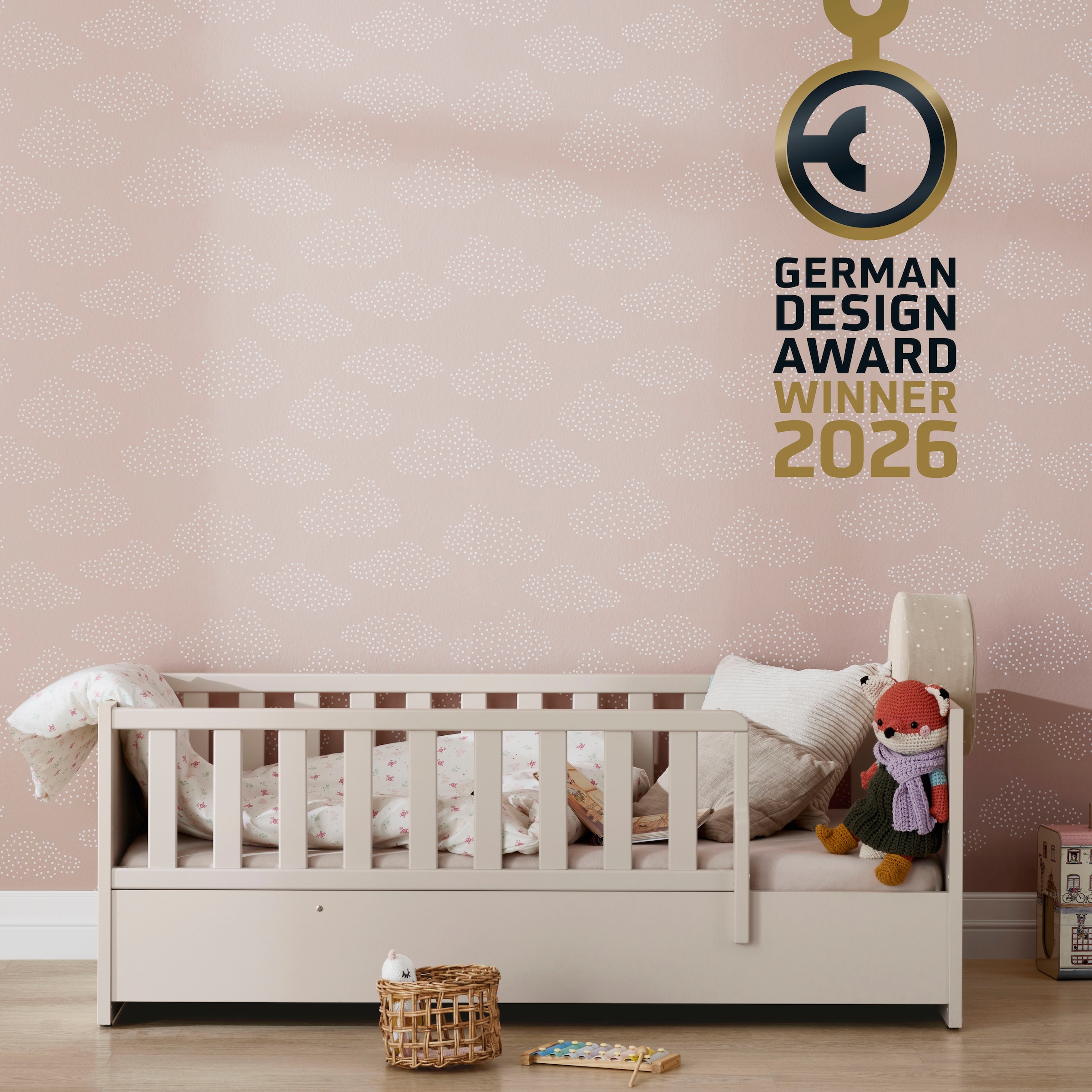 PAIDI Babybett "LITTLE SNU 70x140cm in Beige oder Weiß, umbaubares Bodenbett" Kinderbett mit Rausfallschutz aus Massivholz, langlebiges Gitterbett
