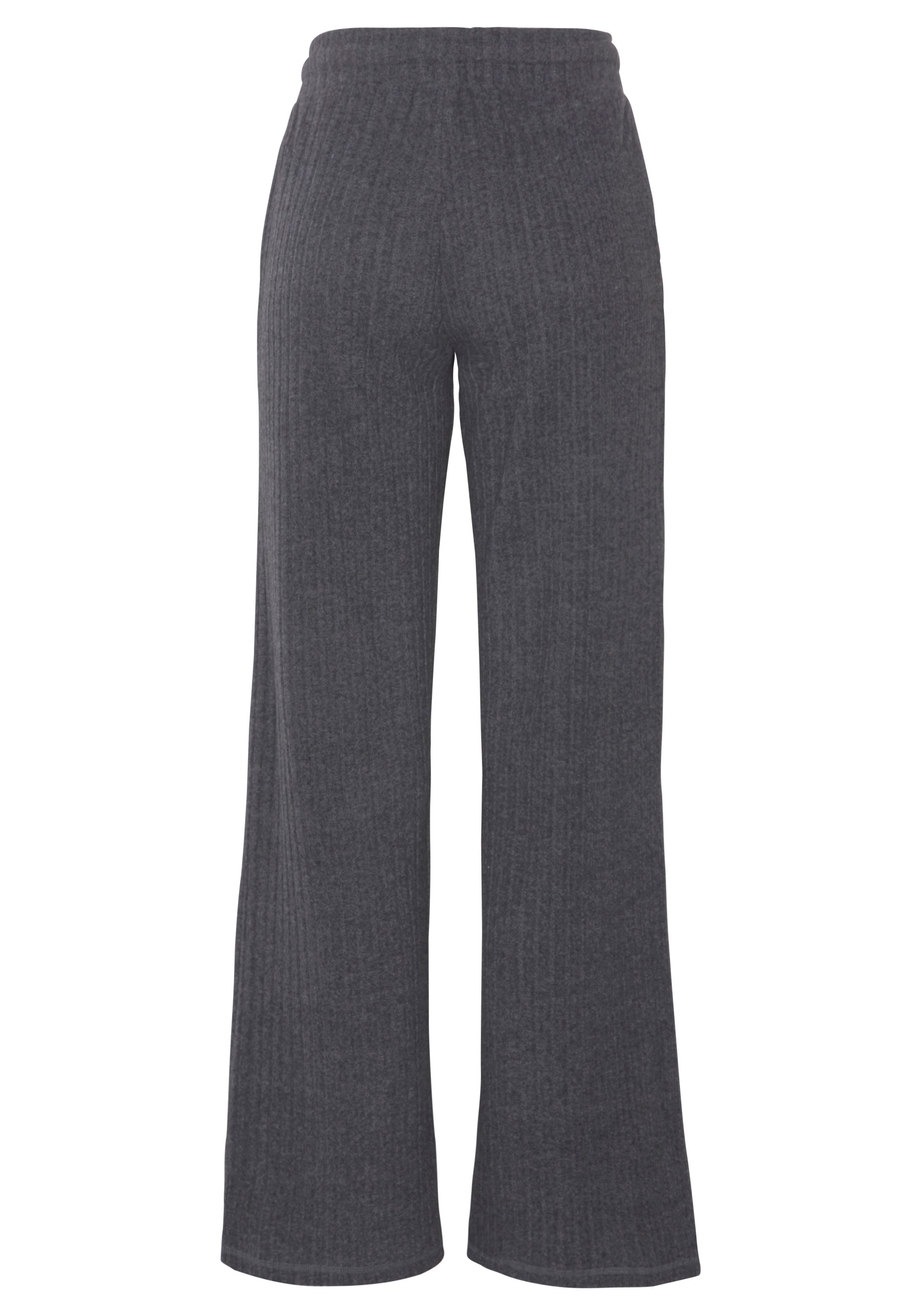 Homewearhose LASCANA, Damen, Gr. 44/46, N-Gr, grau (anthrazit, meliert), Rippware, Obermaterial: 56% Polyester, 41% Viskose, 3% Elasthan, meliert, unifarben, bequem lang, Hosen, -Lounge-/Strickhose mit weitem Bein und seitlichen Taschen, Loungewear 3