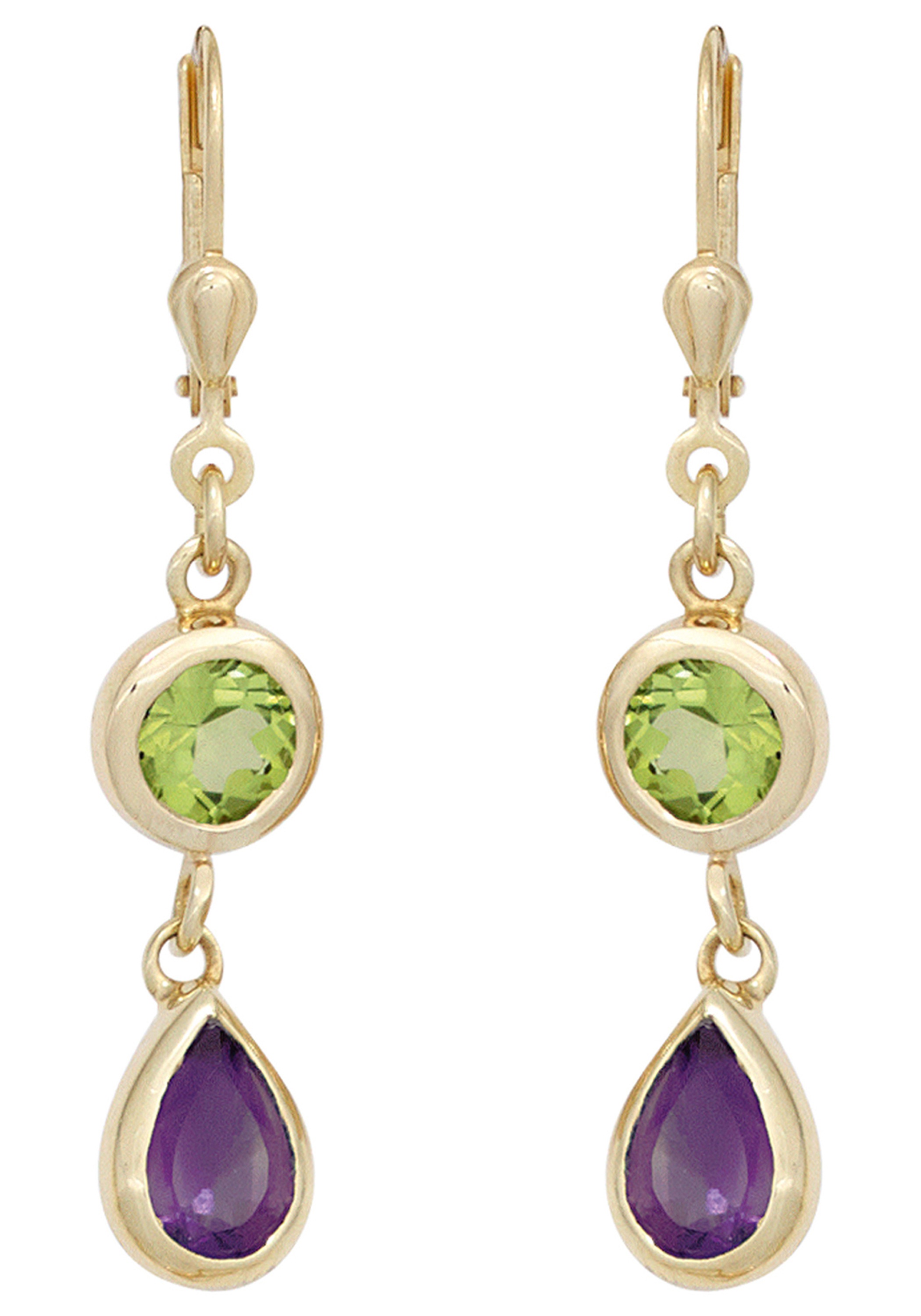 JOBO Paar Ohrhänger »Ohrringe hängend 41 mm« 585 Gold mit Amethyst und Peridot