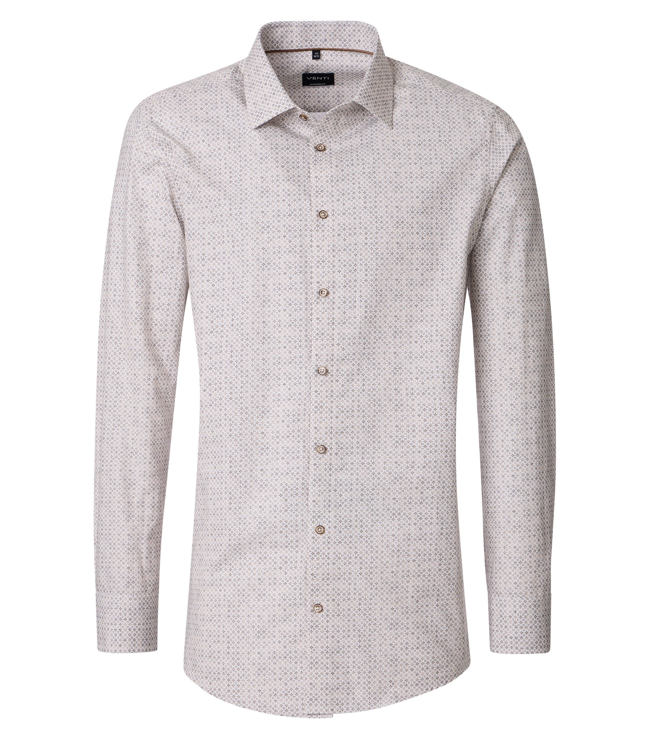 Businesshemd VENTI "VENTI Businesshemd Print", Herren, Gr. 41, Normalgrößen, beige, 100% Baumwolle, bedruckt, comfort fit, Hemden