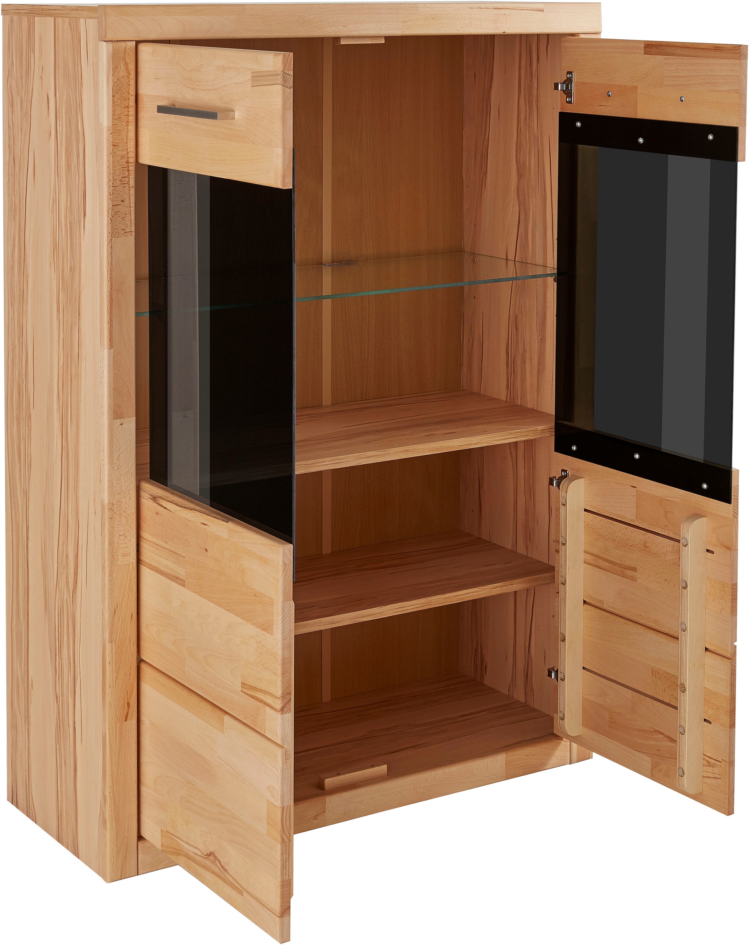 Home affaire Stauraumvitrine »Ribe,90cm breit,125cm hoch, Fronten Massivholz,4 breite Fächer«, Korpus Holzwerkstoff,2Türen mit Glaseinsatz, Böden versetzbar
