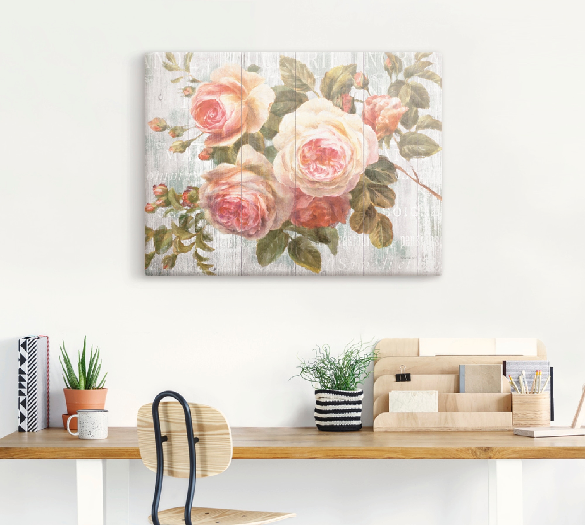 Artland Wandbild »Vintage Rosen auf Holz«, Blumen, (1 St.), als Leinwandbild, Poster, Wandaufkleber in verschied. Größen