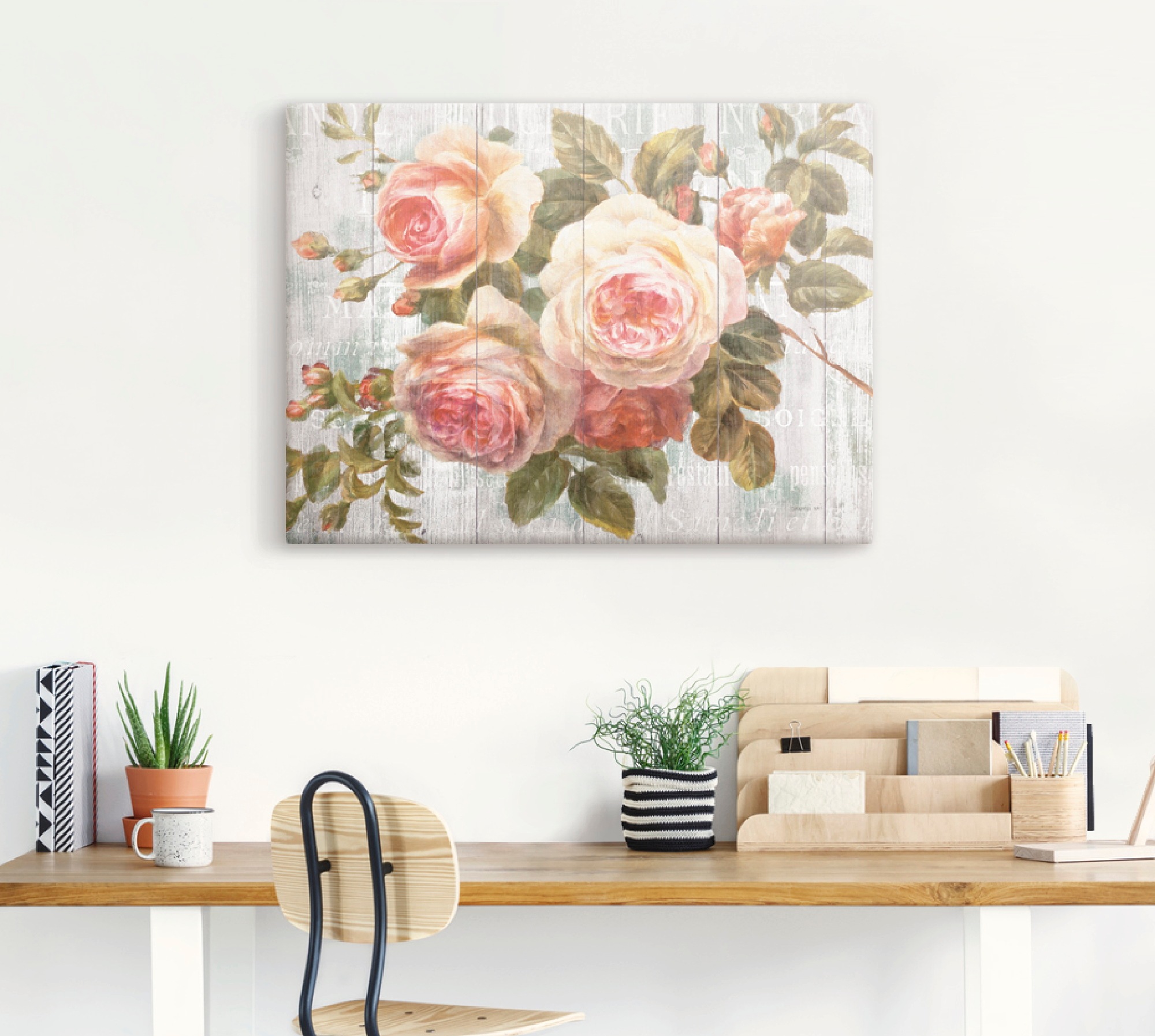 Thumbnail - Artland Wandbild "Vintage Rosen auf Holz" Blumen 1 Stk. tlg. als Leinwandbild, Poster in verschied. Größen