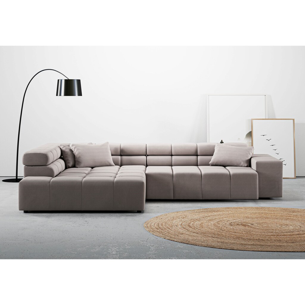 INOSIGN Ecksofa »Ancona incl. Kopfteilverstellung, Zierkissen Breite 319cm, L-Form«