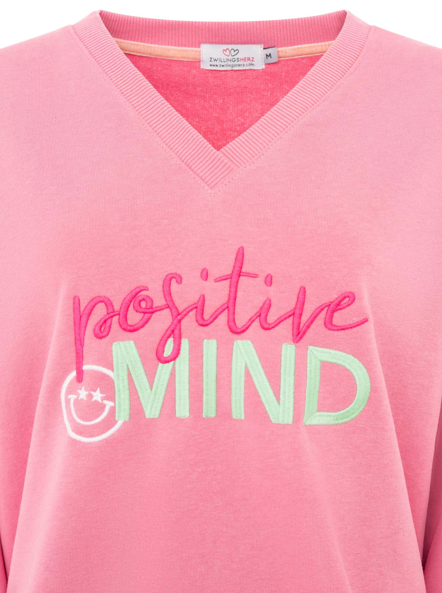 Zwillingsherz Hoodie »"Positive Mind"«, neonfarbenen Bündchen, V-Ausschnitt, Seitenschlitze, Langarm
