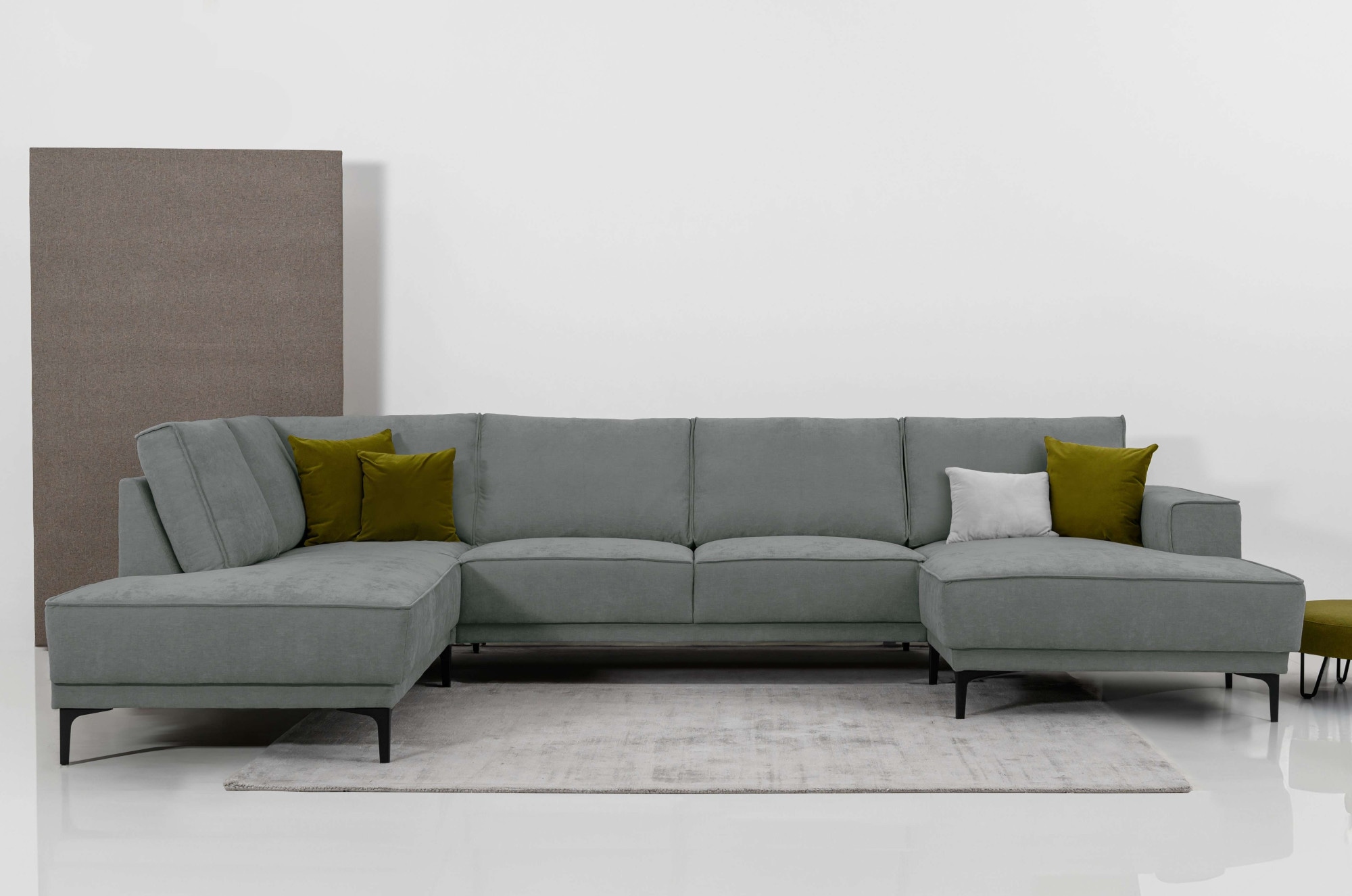 OTTO home Wohnlandschaft "OLAND Struktur fein U-Form, XXL, B: 345 cm, Skandi-Design" U-Form, 345 cm, Wellenunterfederung, Skandi-Design, Metallfüße