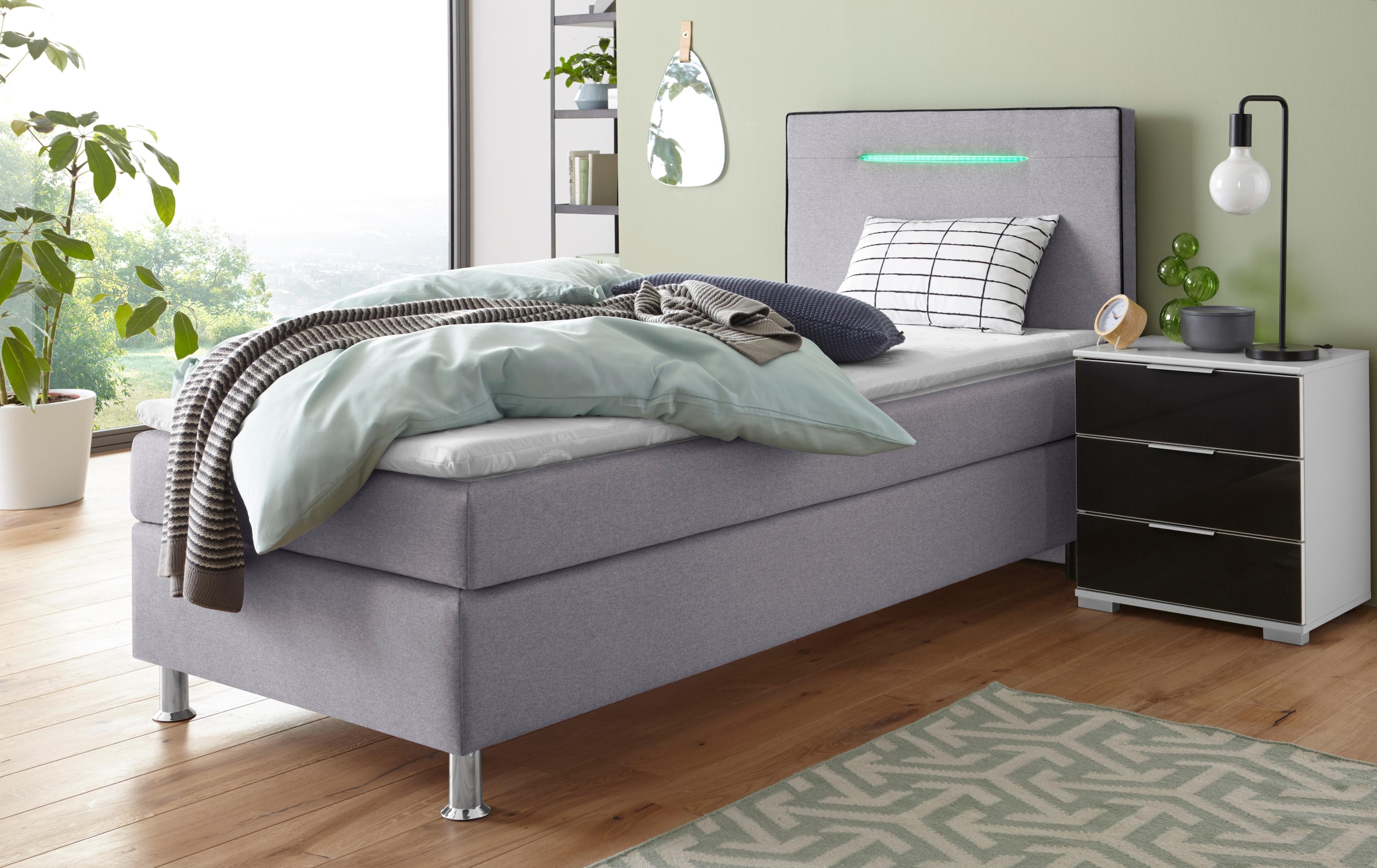 COLLECTION AB Boxspringbett »London, inklusive Topper und Kissen, mit LED-Beleuchtung«, Boxspringbett erhältlich in 90cmx200cm, 140cmx200cm & 180cmx200cm