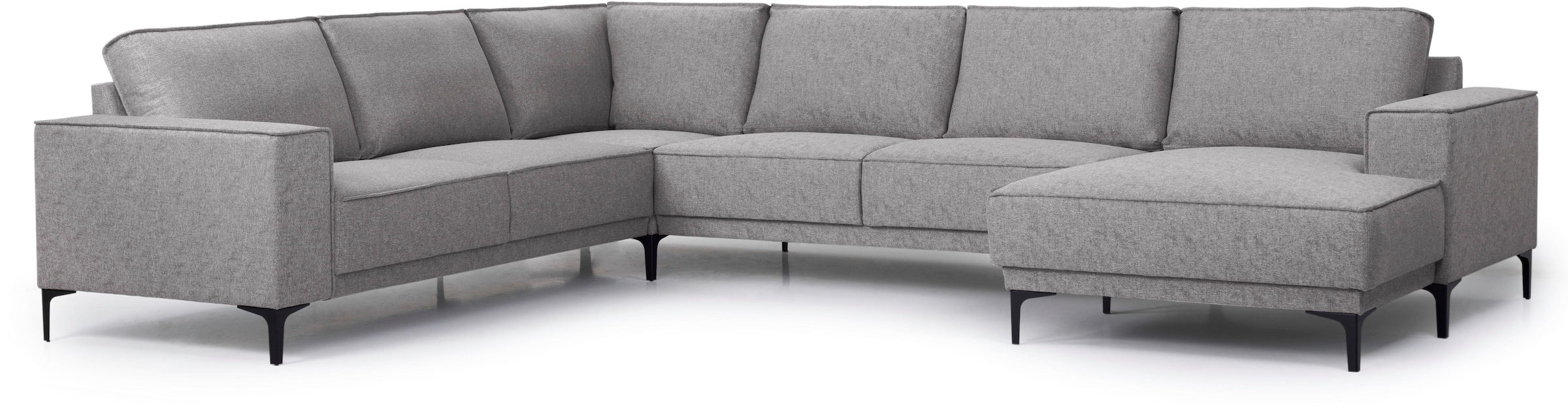 Places of Style Wohnlandschaft »XXL Sofa Oland, Struktur, Flachgewebe, Luxus-Microfaser, Boucle«, U-Form, 342 cm, Wellenunterfederung, Skandi-Design, Metallfüße