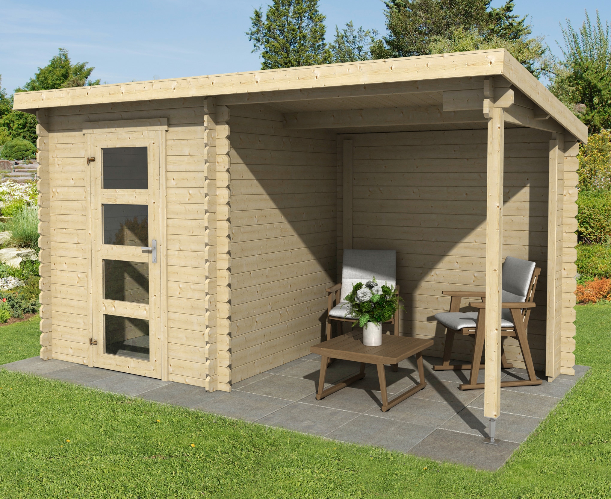 LASITA MAJA Gartenhaus "Jelle 175 Plus" Blockbohlenhaus 28mm mit Anbau