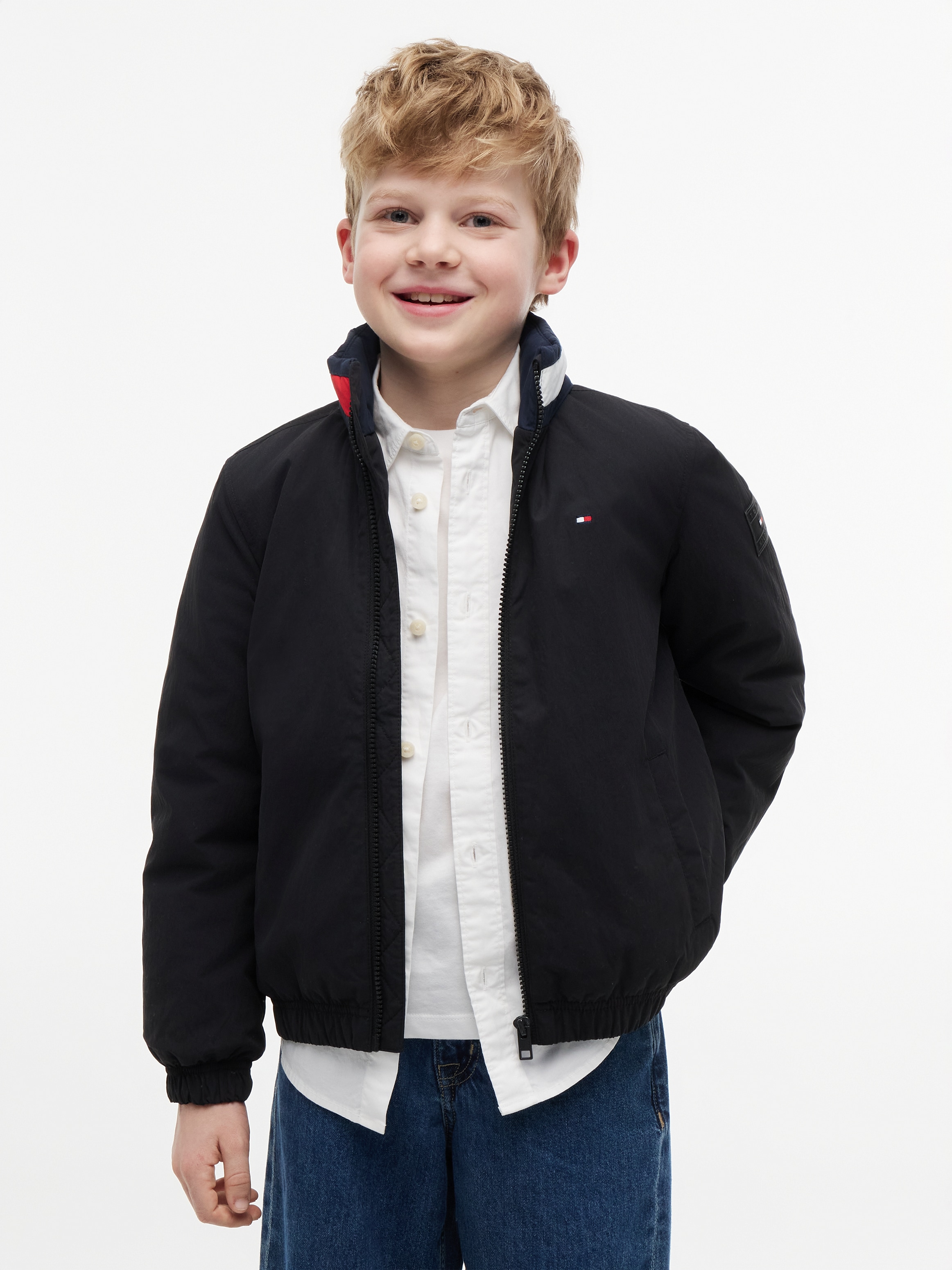Tommy Hilfiger Blouson mit Kapuze Kapuze im Kragen verstaubar, Regular Fit, Kinder bis 16 Jahre