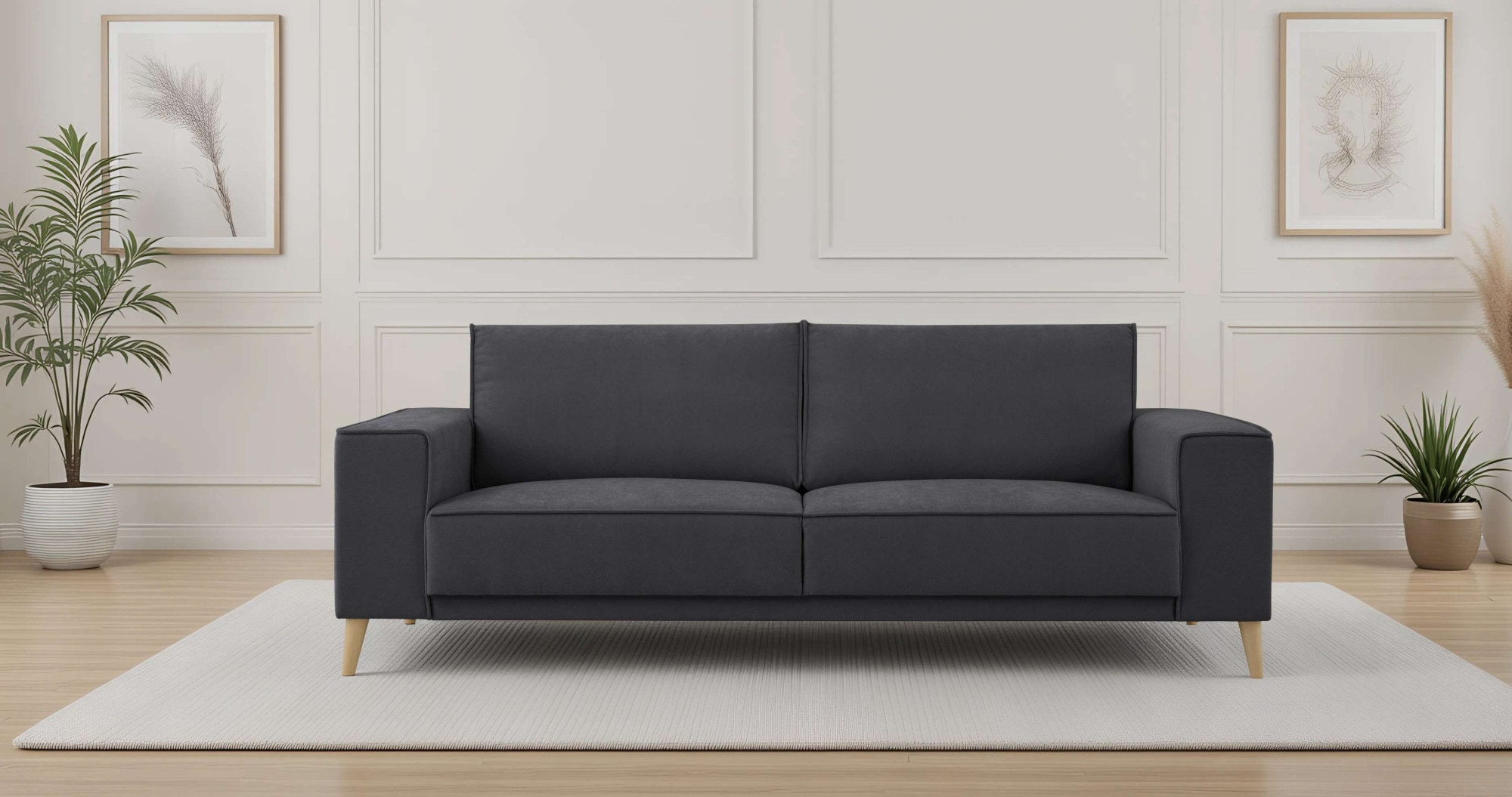 OTTO home 3-Sitzer "Oland Skandi, weicher Chenille-Stoff" 224 cm, Wellenunterfederung, Skandi-Design, Massivholzfüße
