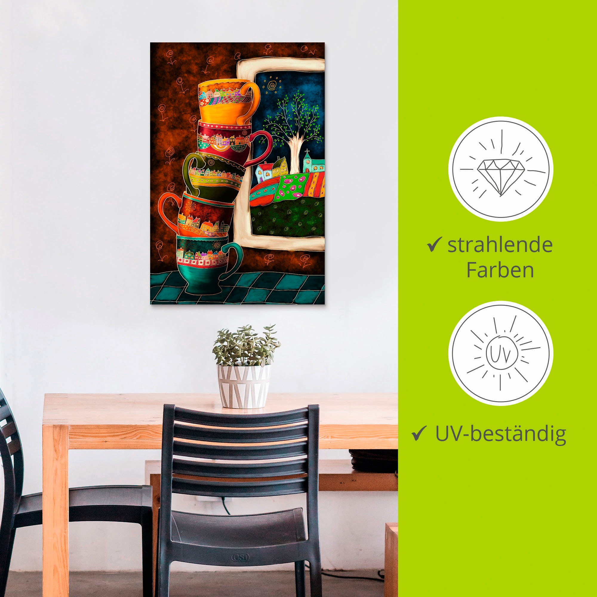 Artland Wandbild »Fröhliche Kaffeetassen«, Getränke, (1 St.), als Alubild, Outdoorbild, Leinwandbild, Poster, Wandaufkleber