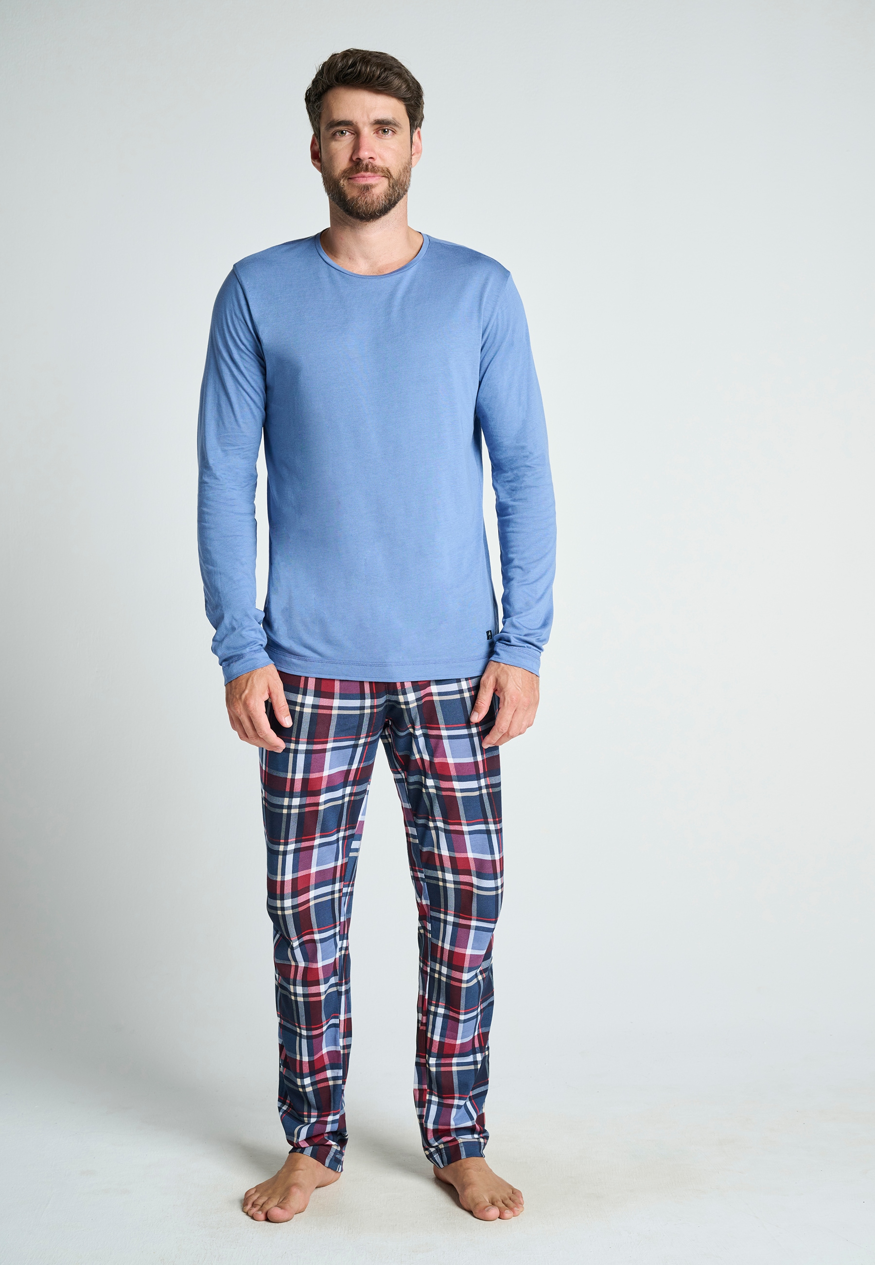 Jockey Pyjama "Night and Day Long Pyjama" 2 tlg. Elastikbund mit Kordelzug, Seitentaschen, Langarmshirt mit Rundhals