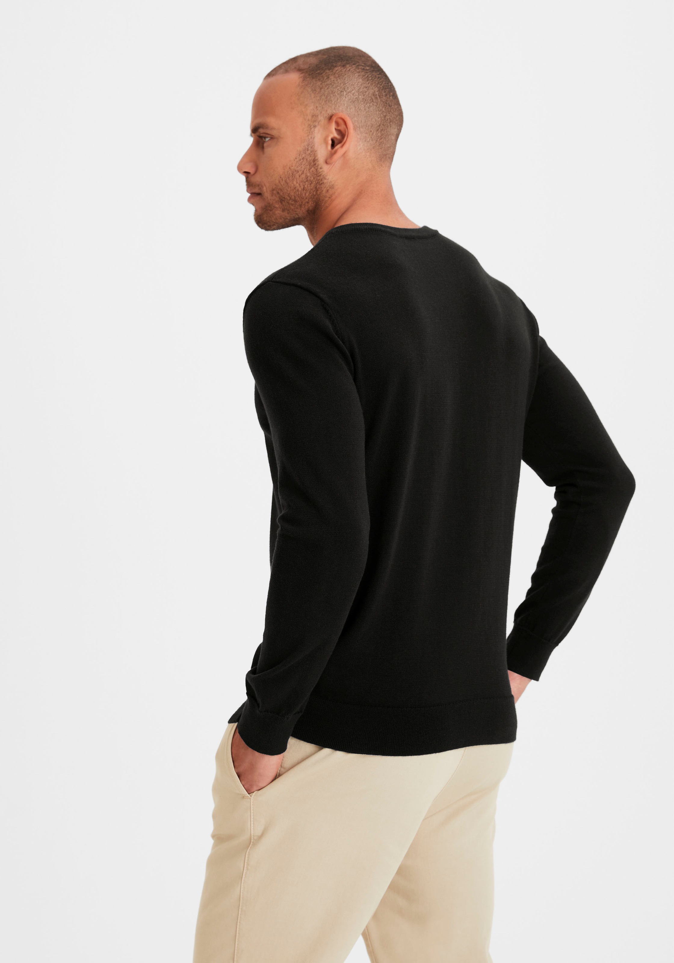 Strickpullover H.I.S, Herren, Gr. S (44/46), schwarz, Feinstrick, Obermaterial: 60% Baumwolle, 40% Polyester, unifarben, Basic, regular fit normal, V-Ausschnitt, Strickbündchen, Pullover Strickpullover, mit V-Ausschnitt, Pullover aus Feinstrick, Baumwollm 3