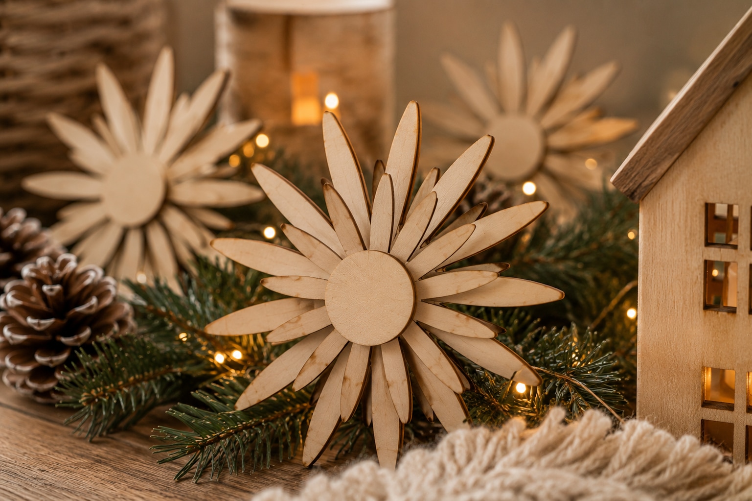 OTTO home Dekoobjekt »Holzdekoration, 3-teiliges Set-Farbe Natur« Gratis-Hänger, Baumschmuck und dekoratives Highlight
