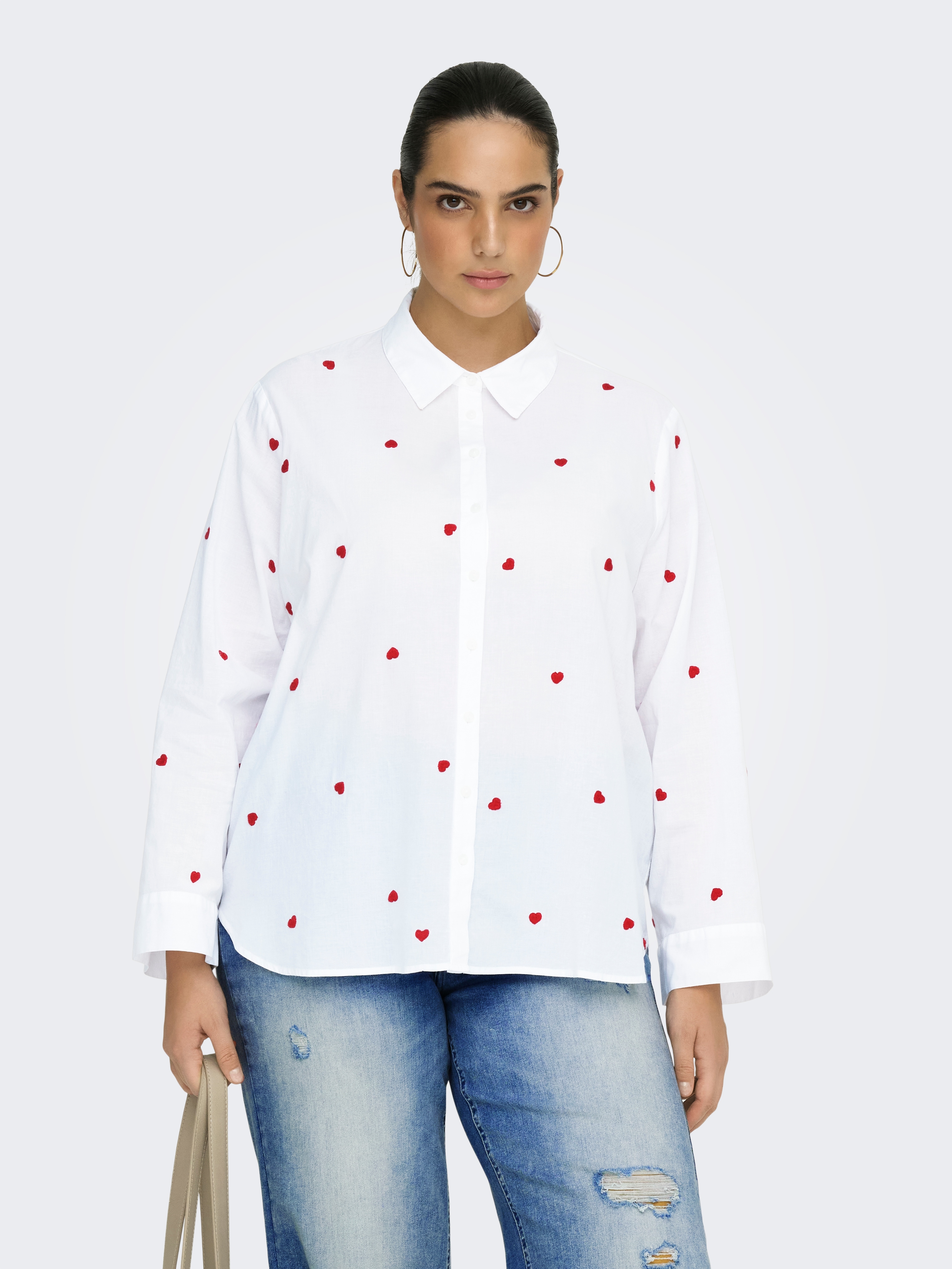 ONLY CARMAKOMA Langarmbluse "CARNEW LINA GRACE LS EMB SHIRT WVN NOOS" Baumwolle