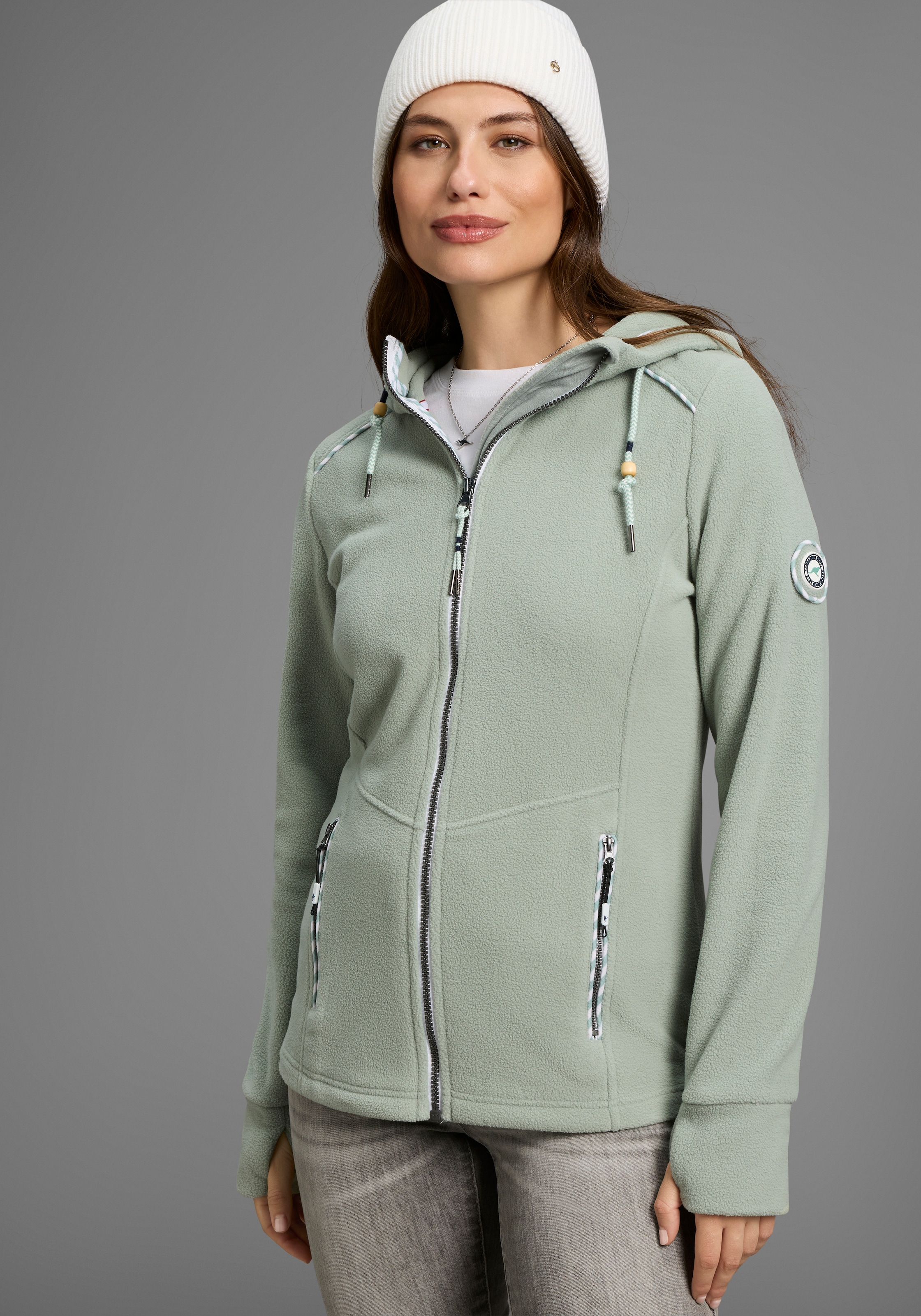 KangaROOS Fleecejacke, mit Kapuze, aus Polyester, figurbetonte Passform, mi günstig online kaufen