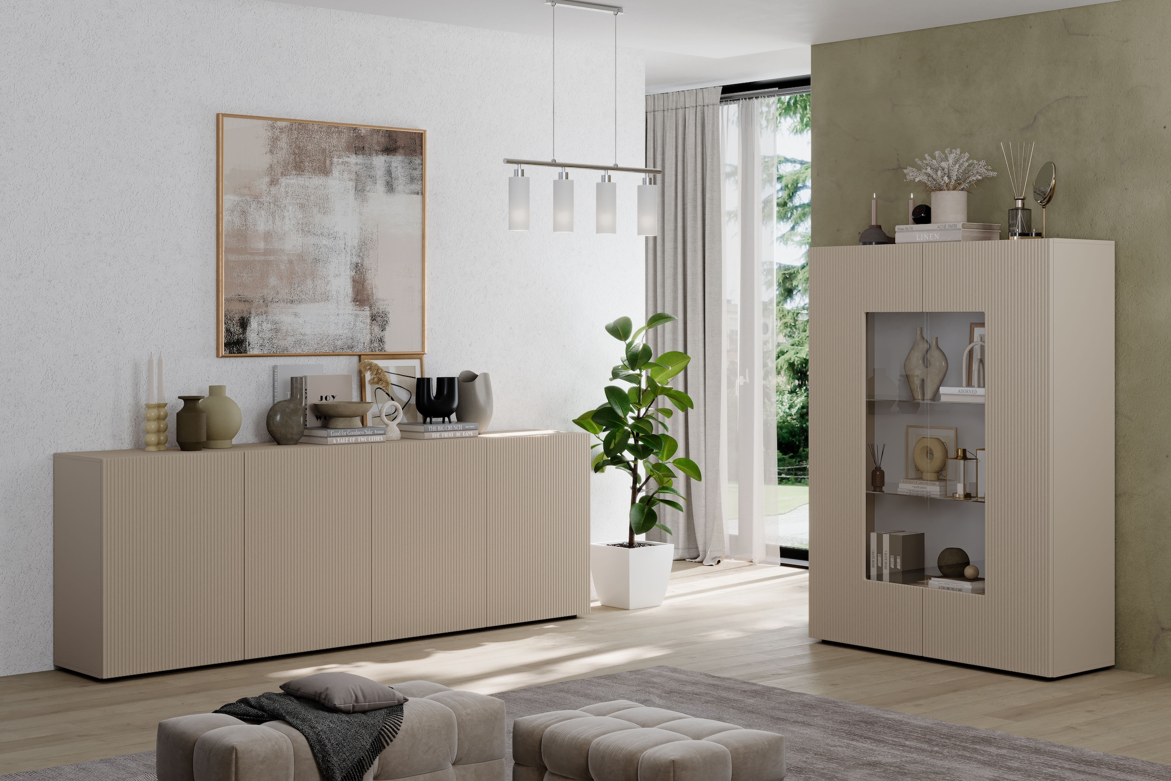INOSIGN Sideboard »Rio Breite 240 cm, Kommode mit 4 Türen, Anrichte,«, geriffelte Front, modern u. elegant, viel Stauraum