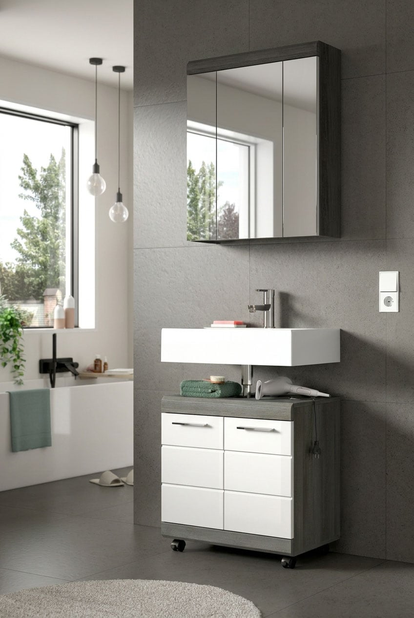 welltime Badmöbel-Set »SIENA, 2 tlg., Waschbeckenunterschrank auf Rollen & Spiegelschrank« TOPSELLER!, 2 Stk. tlg.