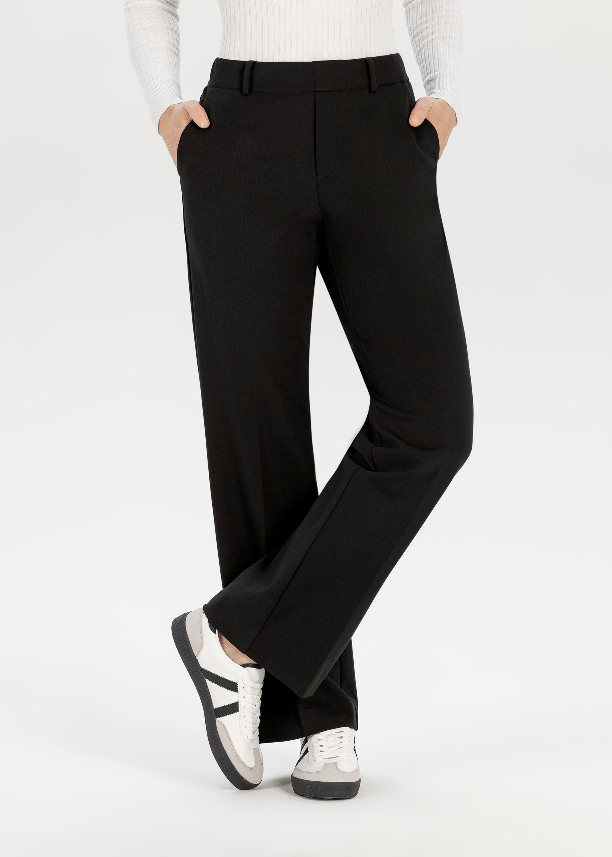 Jerseyhose STEHMANN "Fenja2-780", Damen, Gr. 34, N-Gr, schwarz, Web, Obermaterial: 68% Viskose, 27% Polyamid, 5% Elasthan, unifarben, straight fit normal, Hosen Jerseyhose, im Straight Fit, mit Bügelfalte