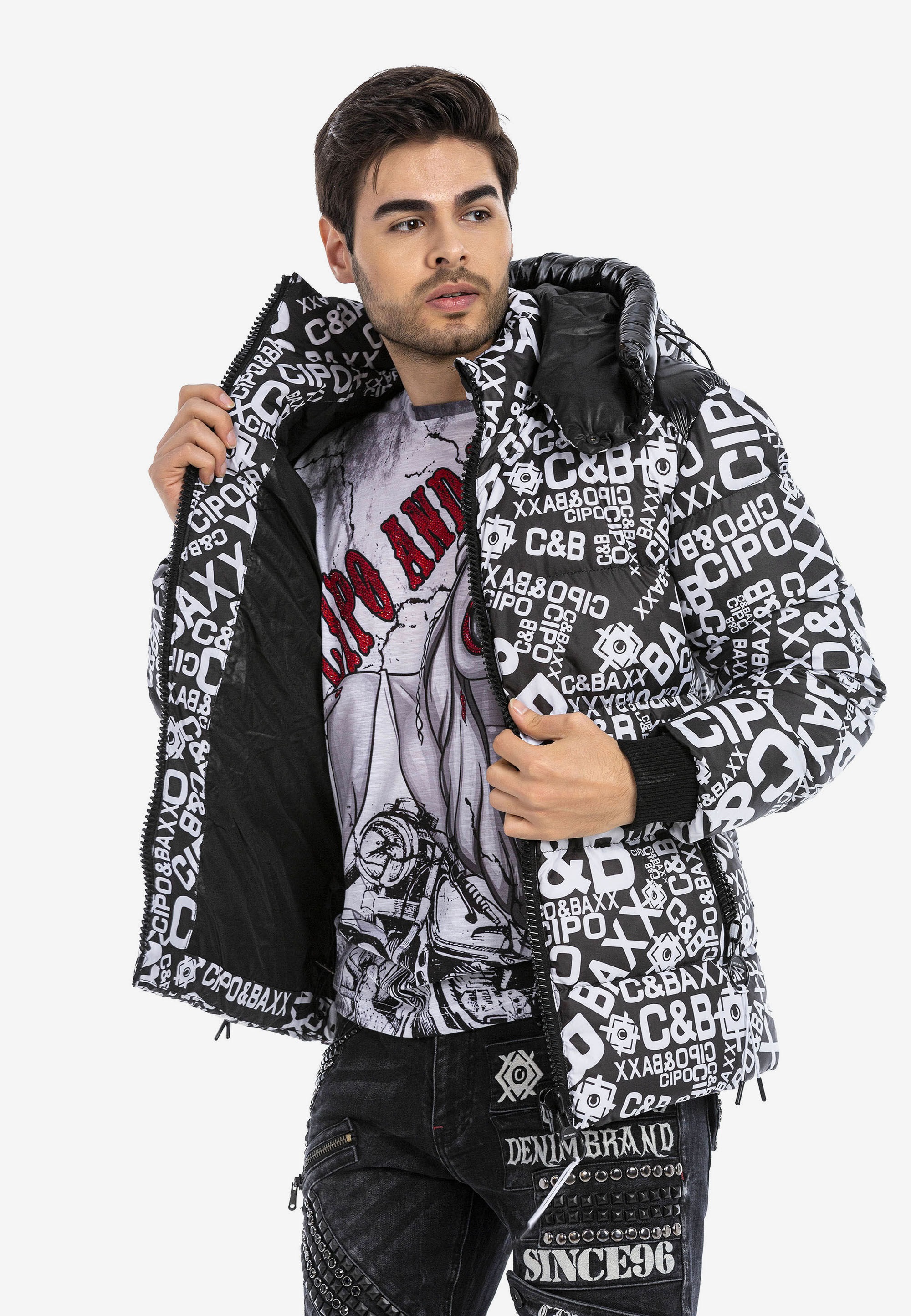 Cipo & Baxx Winterjacke »Winterjacke«, mit Kapuze, mit stylischem Schriftzug