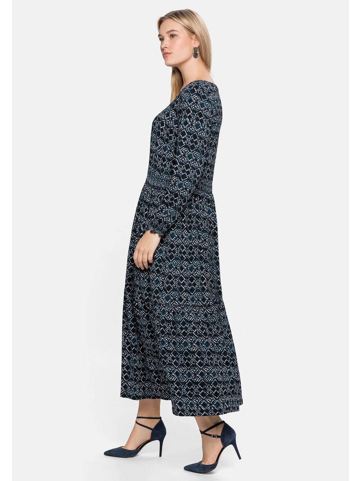 und Alloverdruck Sheego BAUR »Große | Jerseykleid Smokdetails kaufen online Größen«, mit
