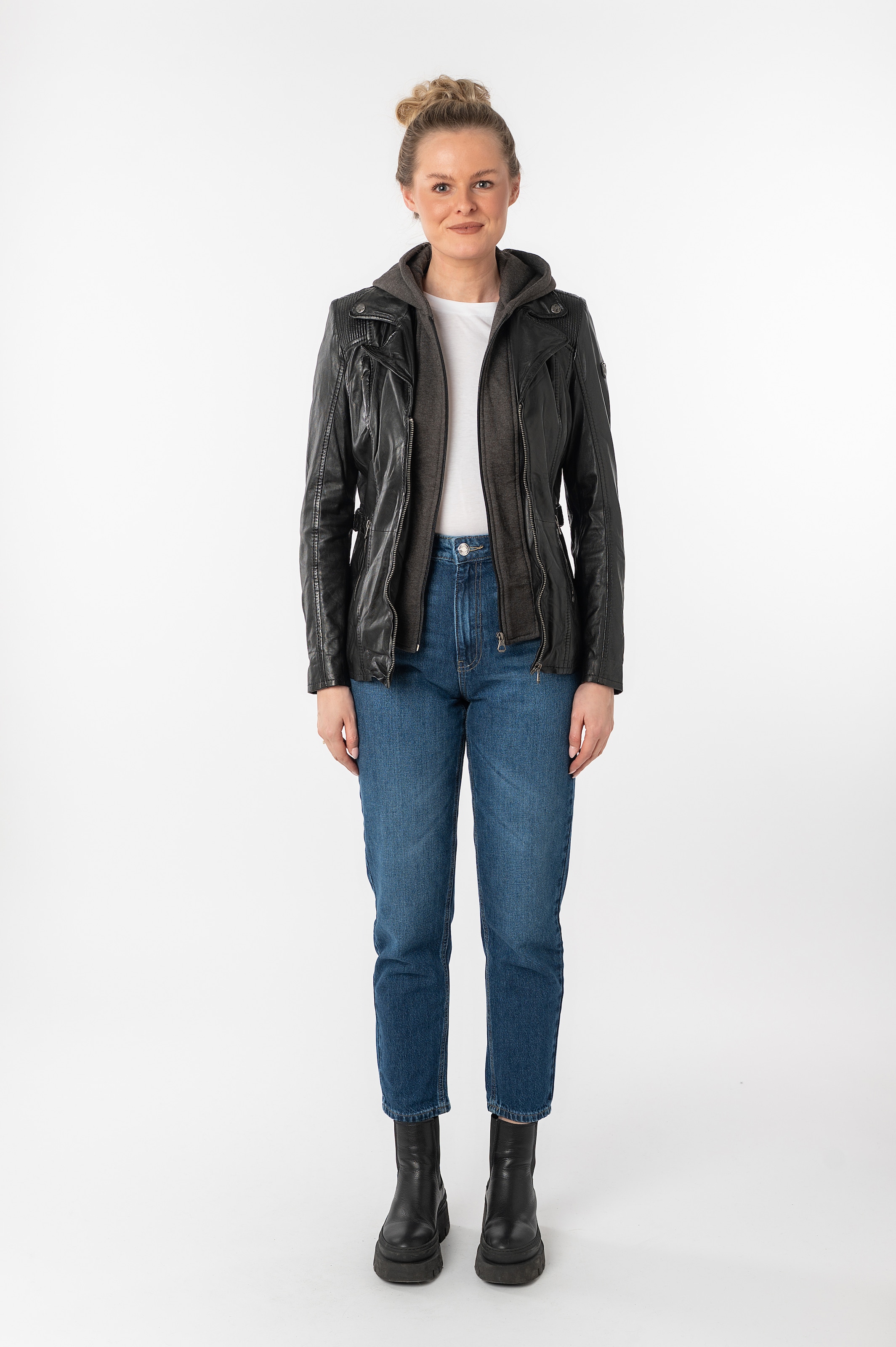 Mauritius Lederjacke »Adelyn«, mit Kapuze, 2-in-1-Lederjacke