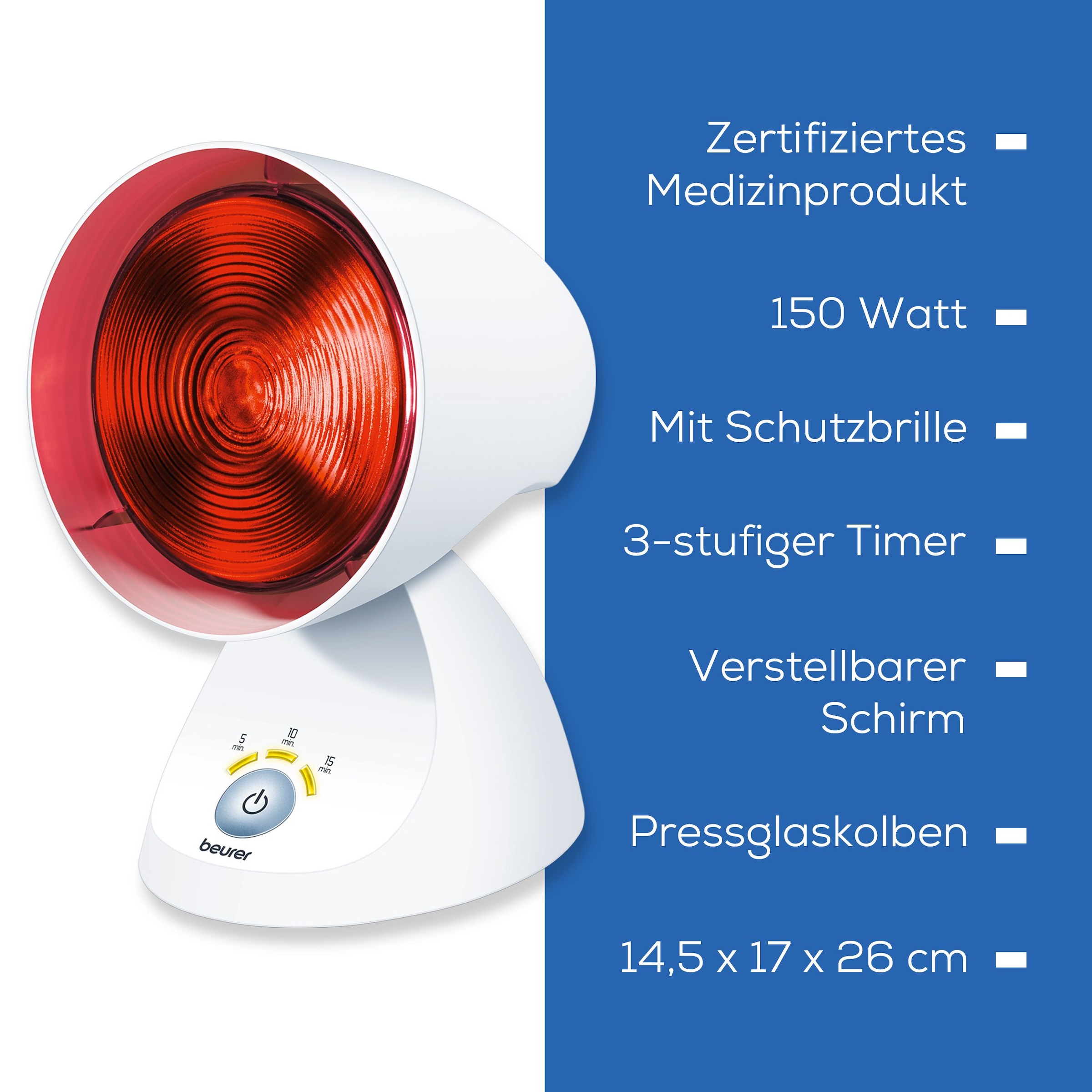 BEURER Infrarotlampe »IL 35 tiefenwirksame Wärmelampe mit 150 Watt, Medizinprodukt«, Wohltuende Wärme bei Erkältungen und Muskelverspannungen