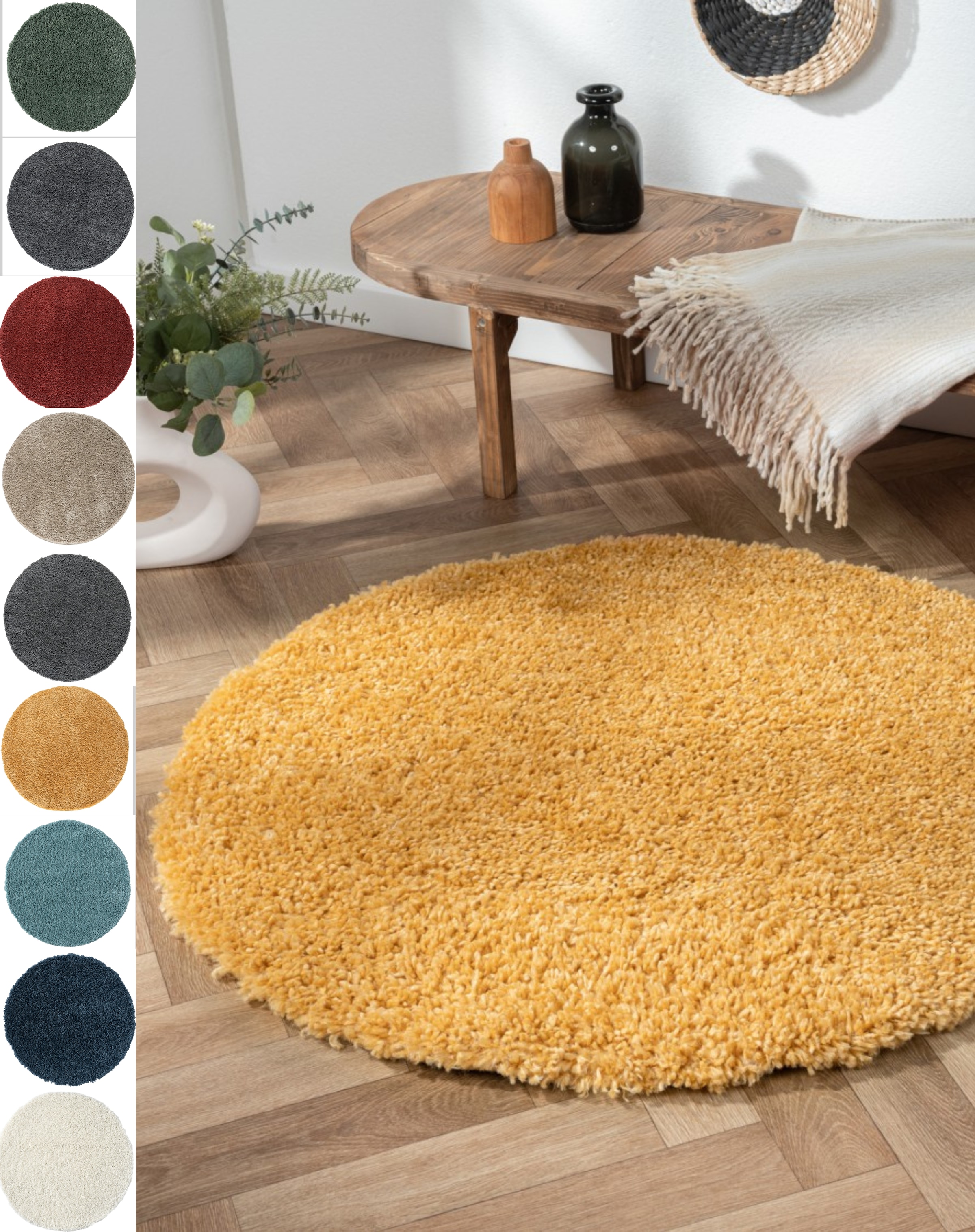 Hochflor-Teppich "My Shaggy", gold (goldgelb), H:37mm Ø:120cm, Polypropylen (PP), MYFLAIR MÖBEL & ACCESSOIRES, Teppiche, Shaggy, Uni Farben, leicht glänzend, Microfaser, extra flauschig