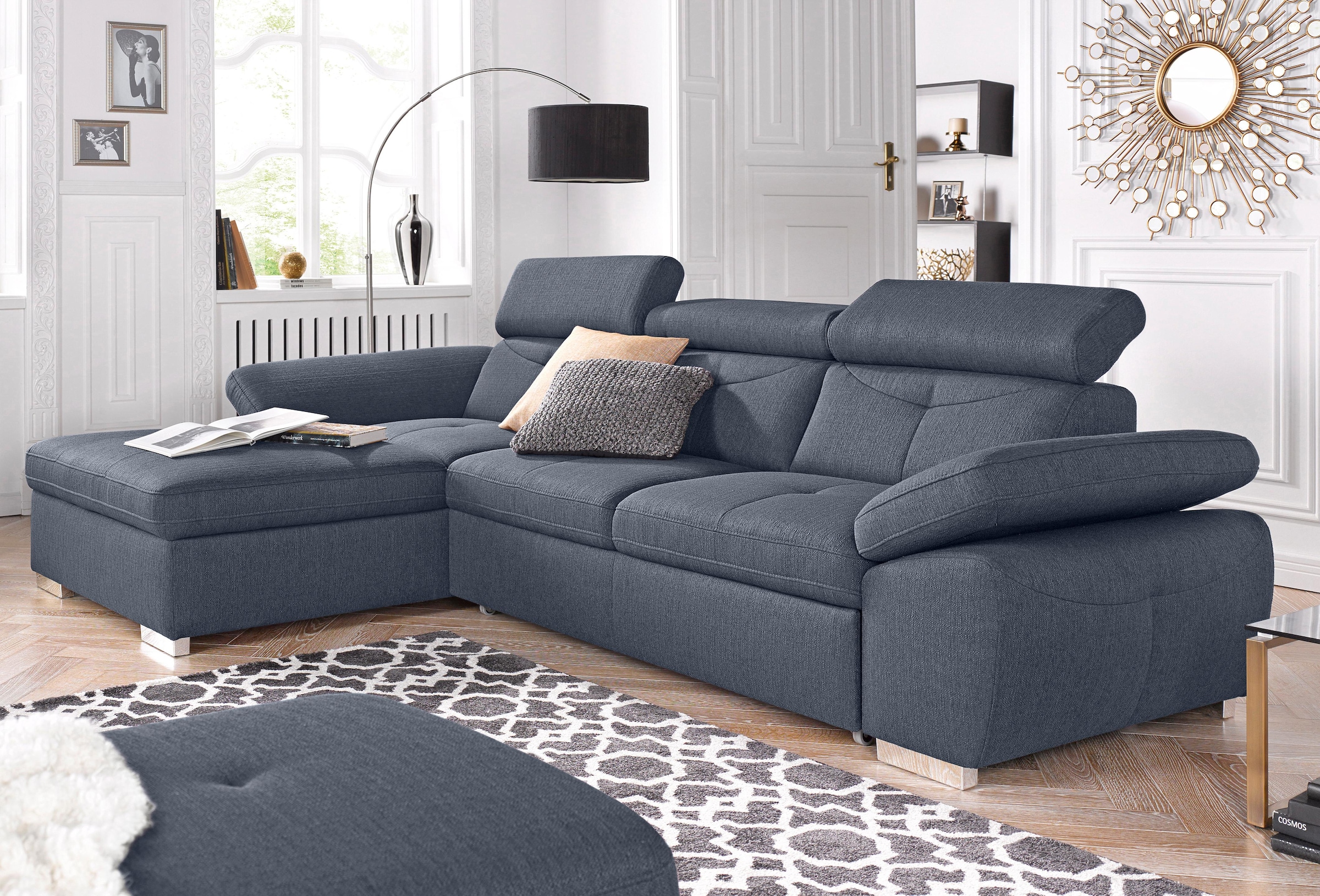 exxpo - sofa fashion Ecksofa "Spring, super bequem, mit Armteil- und Kopfteilfunktion" L-Form, wahlweise mit Bettfunktion und Bettkasten