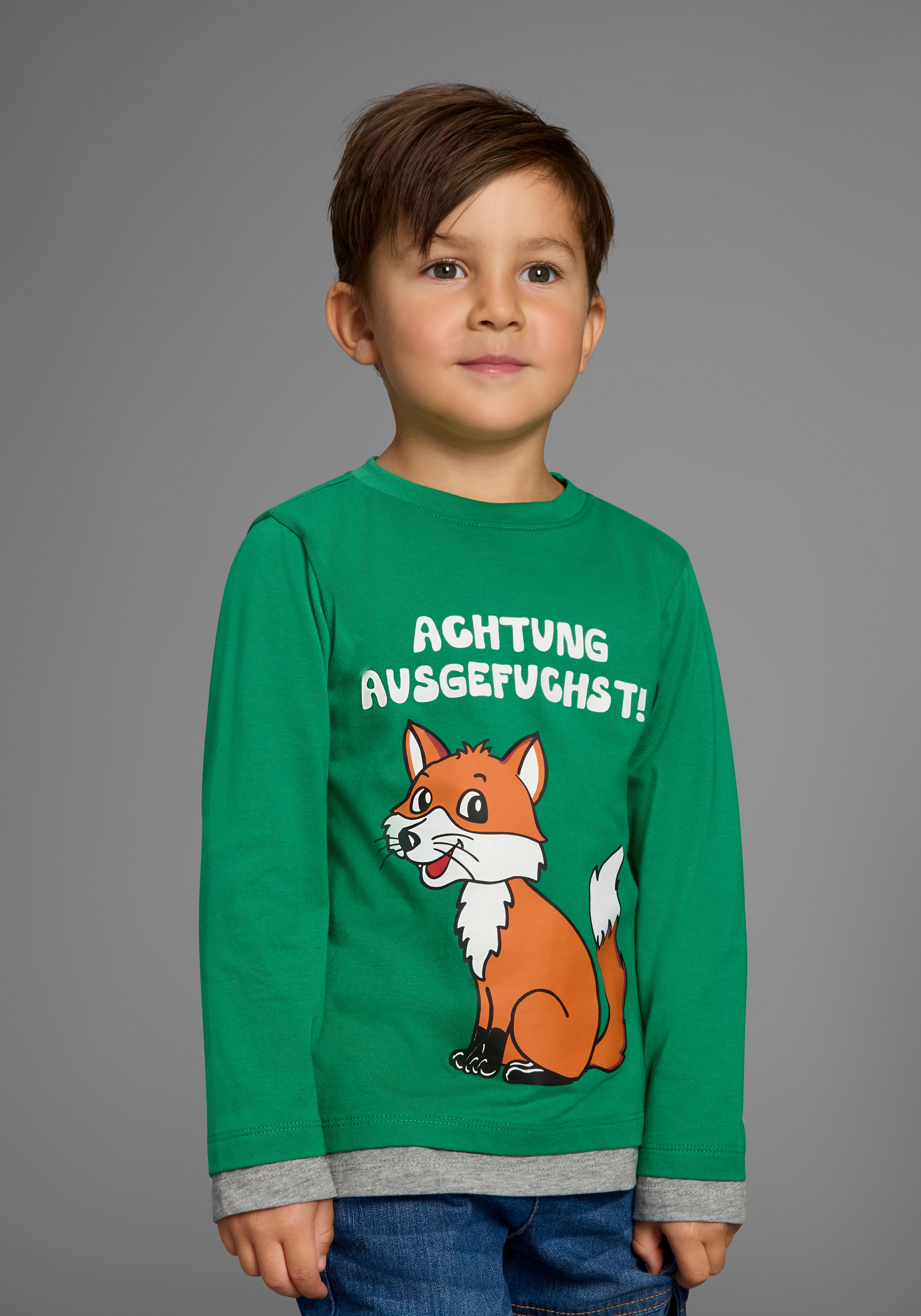 KIDSWORLD Langarmshirt "ACHTUNG AUSGEFUCHST" Shirt mit coolem Fuchsdruck