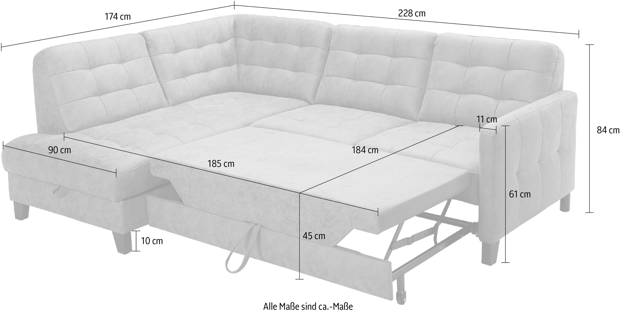 exxpo - sofa fashion Ecksofa »Elio, kompakt und komfortabel, bequem, zeitloses Design, L-Form«, wahlweise mit Bettfunktion und Bettkasten
