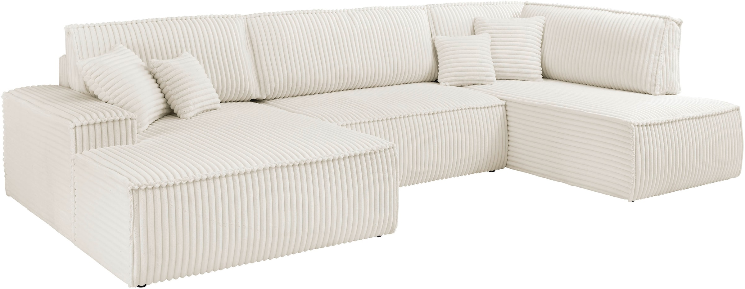 andas Wohnlandschaft »FINNLEY U-Form XXL 329 cm, Schlafsofa, Schlaffunktion m. Bettkasten«, (194/139 cm), Bouclé, Struktur und Cord