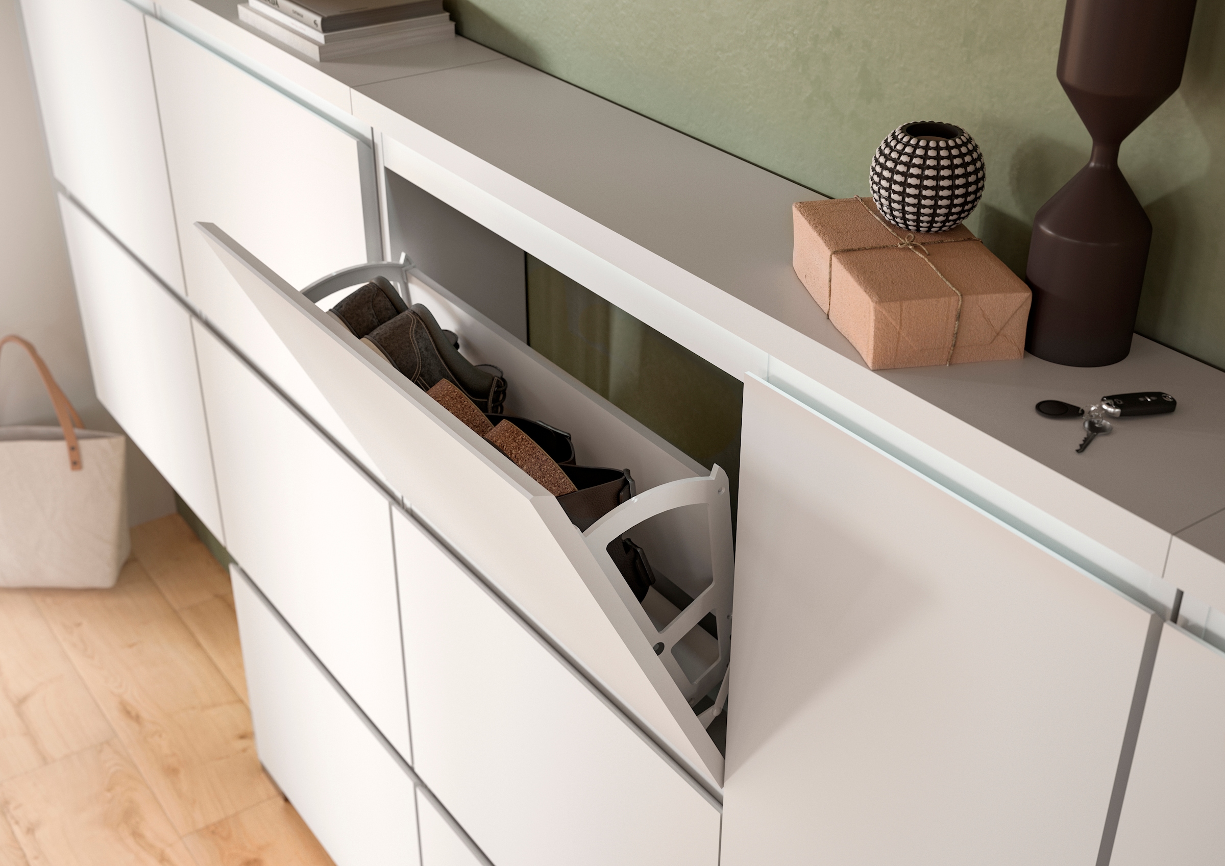 INOSIGN Schuhschrank »Skoskap, Tiefe 27cm, 3 Klappen, 1 Schubkasten, Platz für 9 Schuhpaare«, Schuhkipper, Schuhkommode, Schuhregal, Kommode, Anrichte