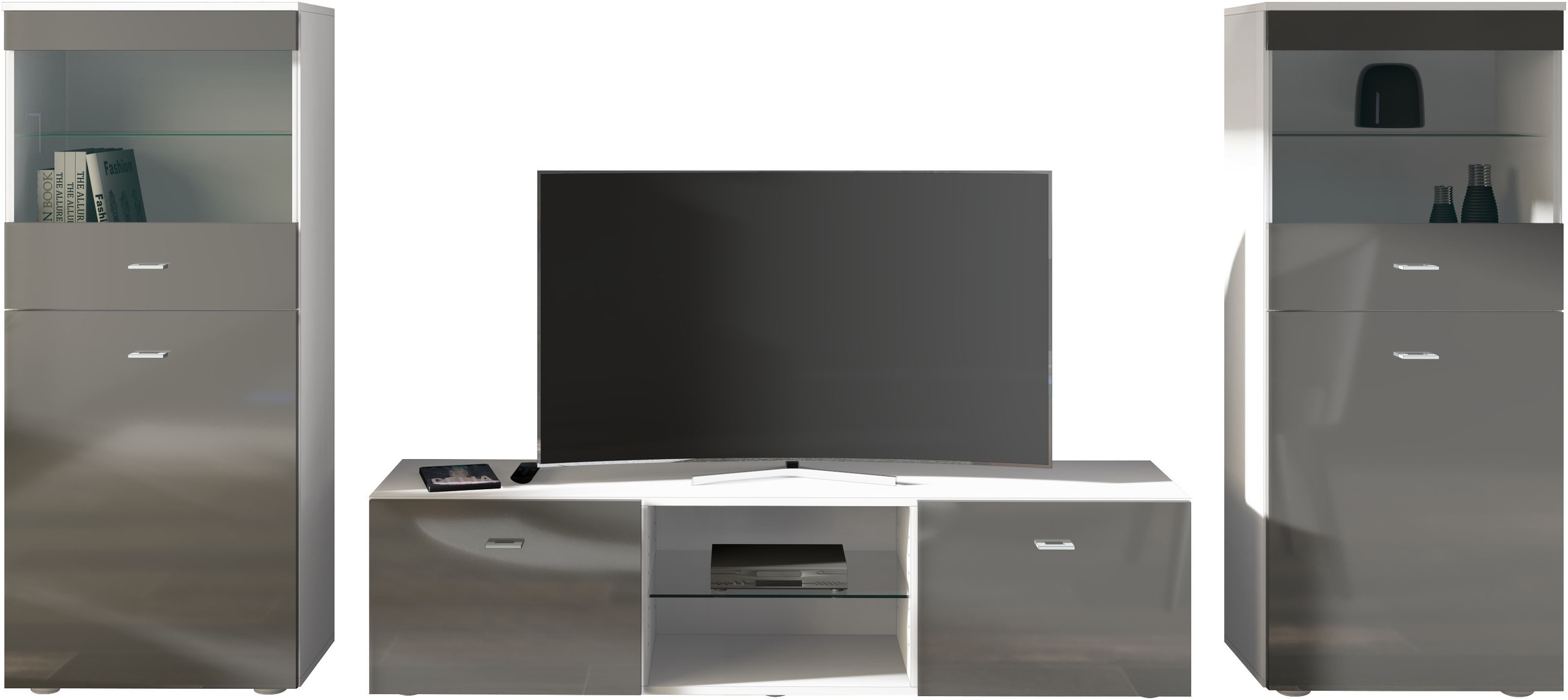 Thumbnail - borchardt Möbel Wohnwand "Scala, Mediawand 3-teilig mit 2 Vitrinen und Lowboard"