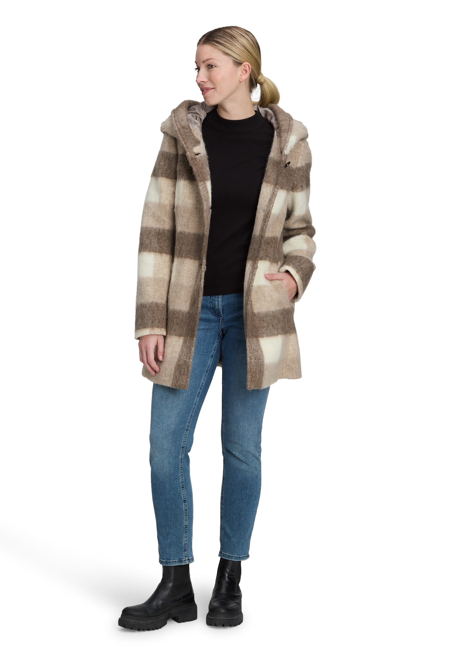 Amber & June Kurzjacke »Amber & June Damen Kurzmantel mit Kapuze«, mit Kapuze