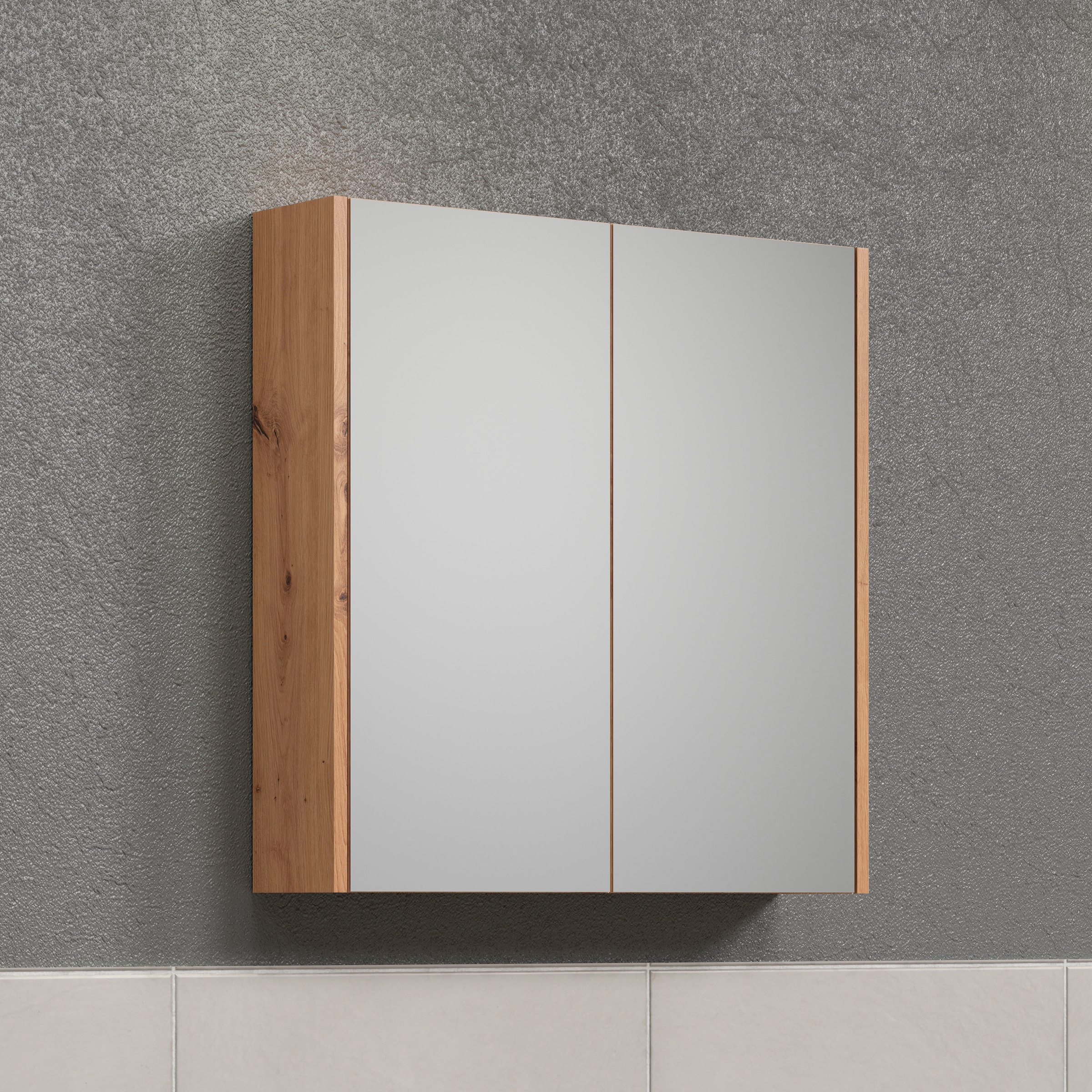 Places of Style Spiegelschrank »Tarragona«, (1 St.), Breite 69 cm, 2 Türen, 2 Einlegeböden, matt, braune Holzoptik / weiß