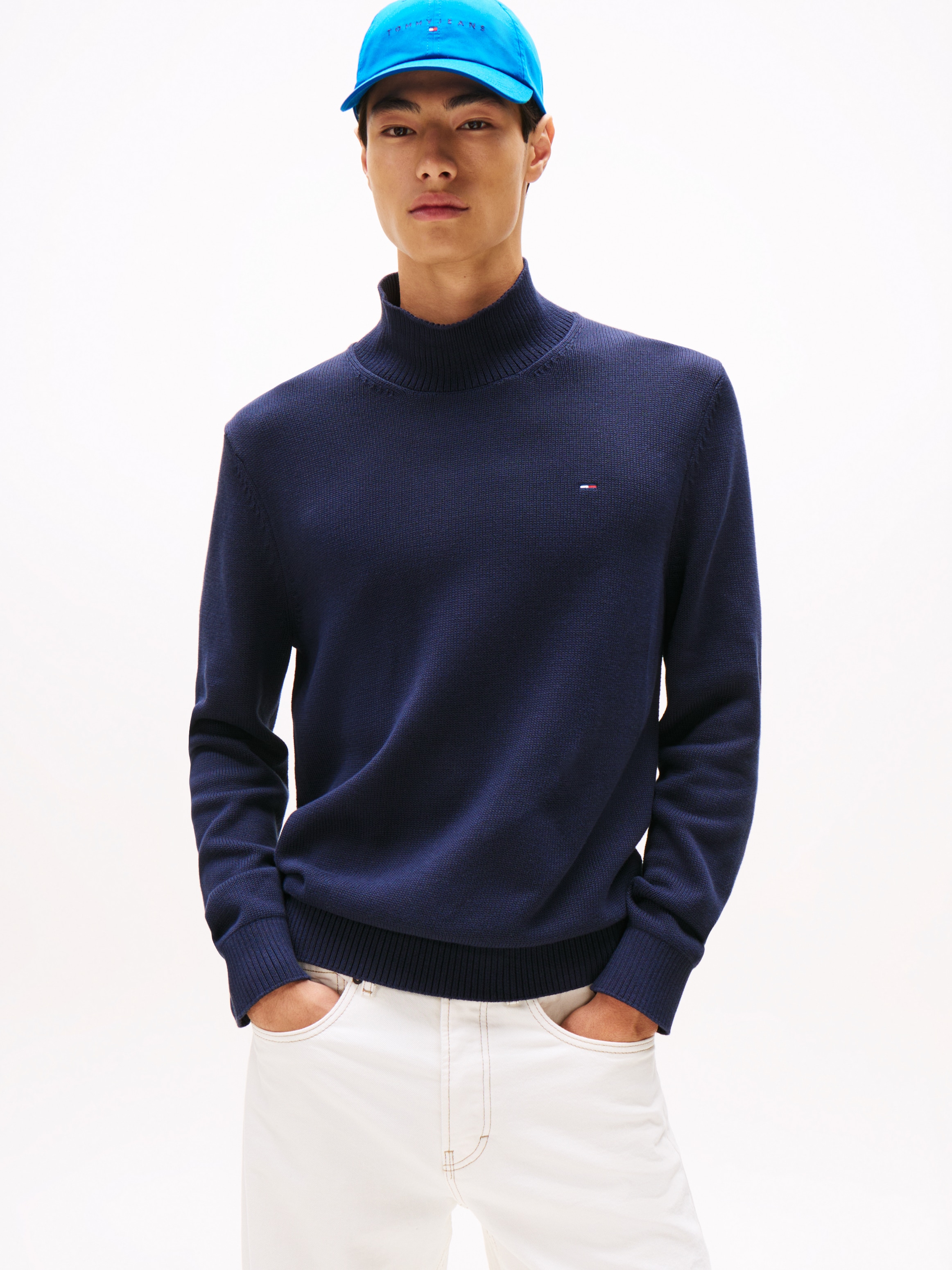 Tommy Jeans "TJM SLIM FIT ROLL NECK" mit Mock Neck, Strickpullover 100% Baumwolle Pflegeleicht