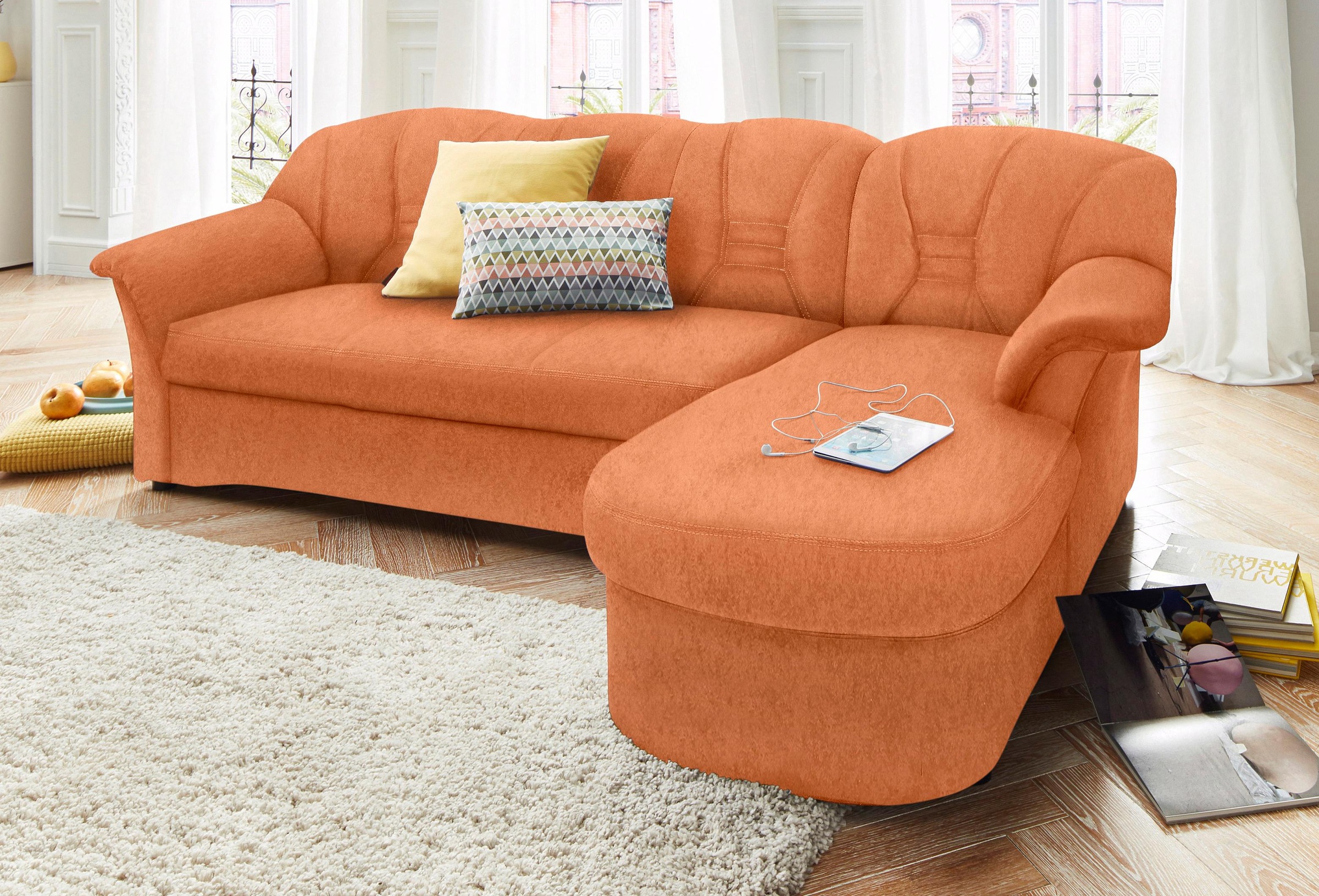 DOMO collection Ecksofa "ELVA 233x142 cm, elegante Rückensteppung, L-Form" whlw. mit Bettfunktion und Federkern