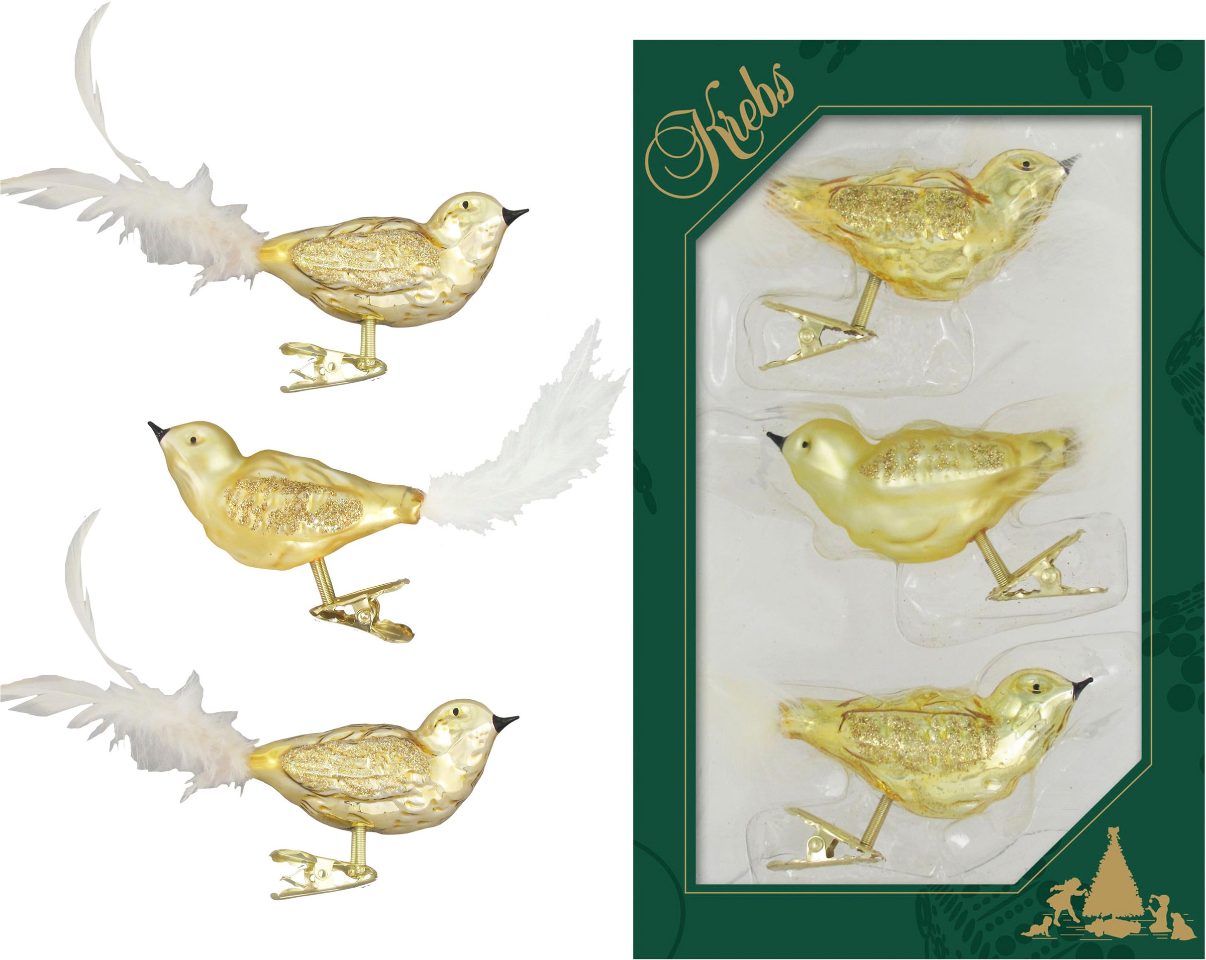 Krebs Glas Lauscha Christbaumschmuck »Wintervögel« Glas, 3 Stück
