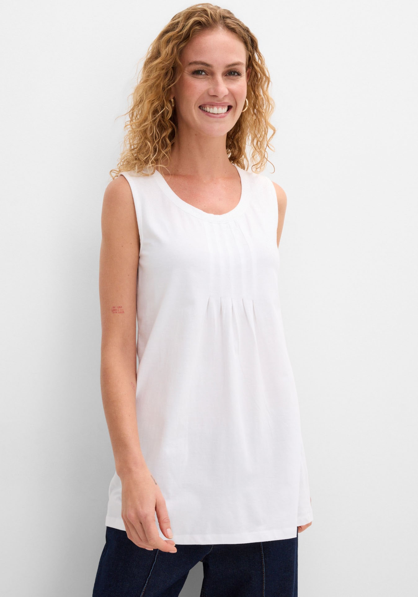 bonprix Longtop "Long-Top" mit elegantem Faltendetail, lockere Passform, reine Baumwolle