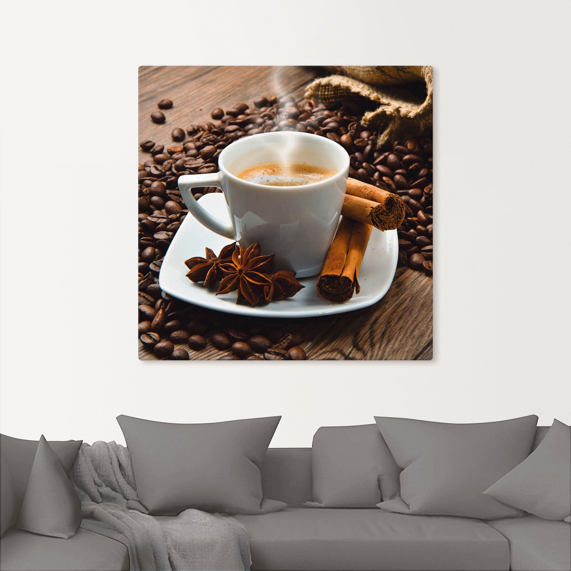 Artland Wandbild »Kaffeetasse Leinensack mit Kaffeebohnen«, Getränke, (1 St.), als Leinwandbild, Poster in verschied. Größen
