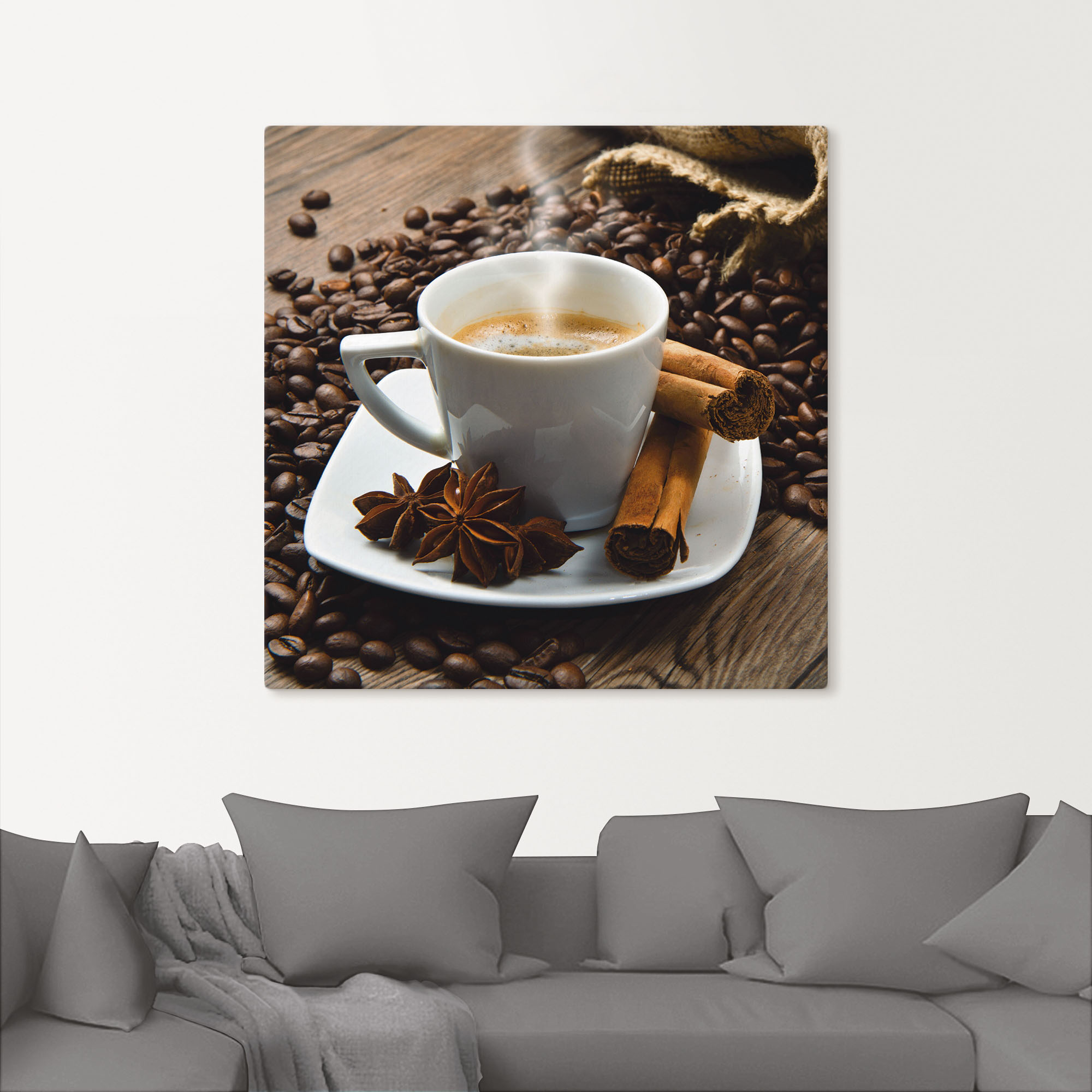 Thumbnail - Artland Leinwandbild "Kaffeetasse Leinensack mit Kaffeebohnen" Getränke 1 Stk. tlg. als Leinwandbild, Poster in verschie...