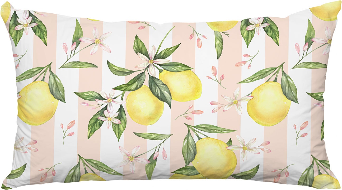 queence Dekokissen "Zitronen Rosa gestreift" Premium Outdoor Kissenbezug; Format: 60x40 cm